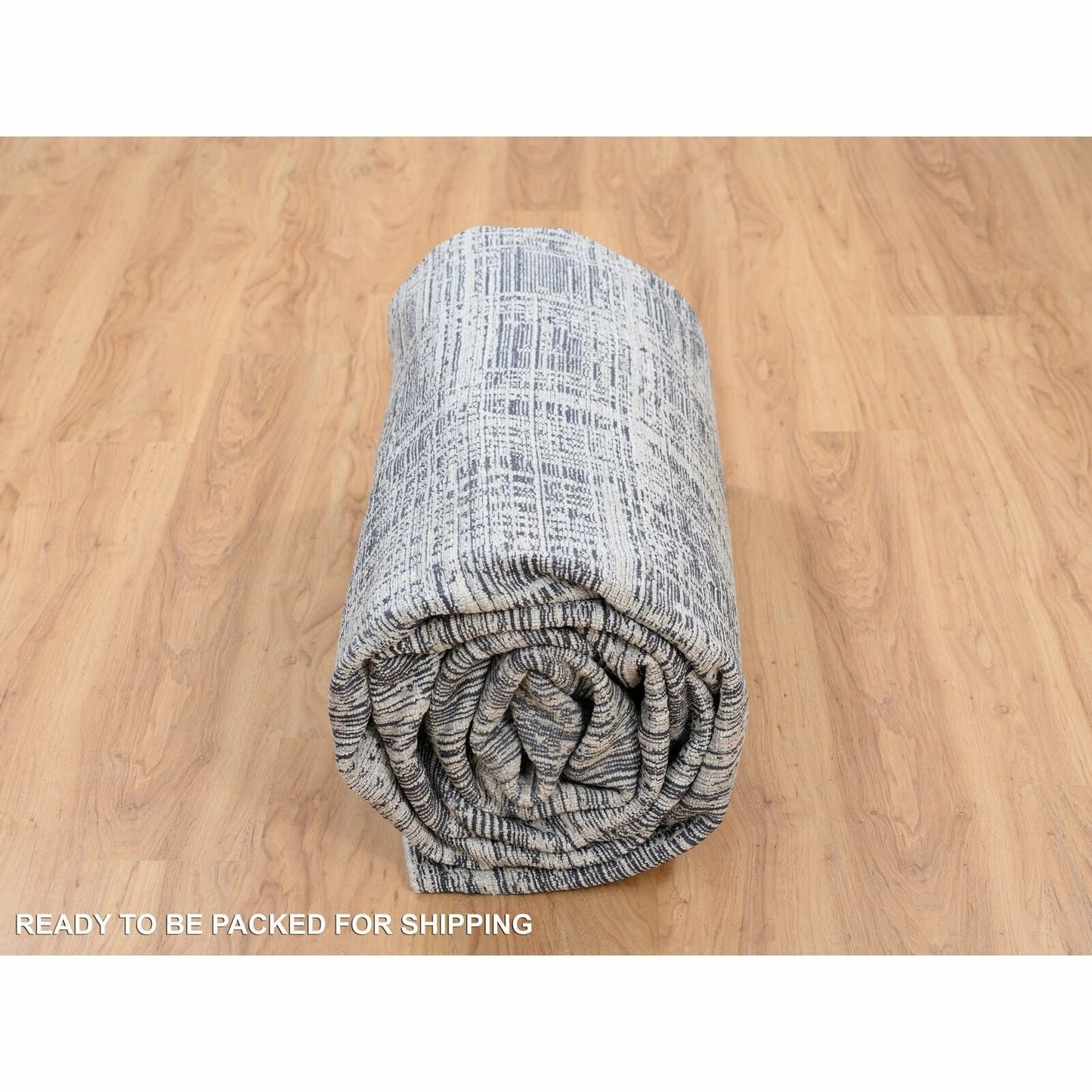 9'X11'10" Black Modern Design Wool And Silk Hand Loomed Rug