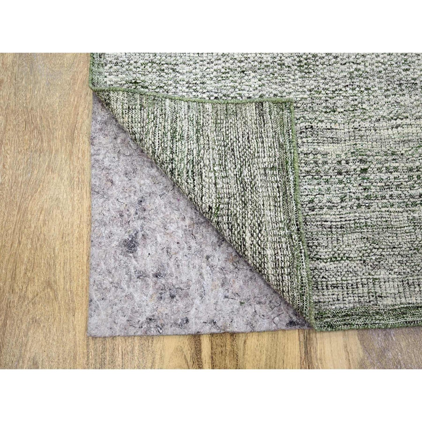 9'X12'1" White With Green Oxidized Grass Design Wool Hand Knotted Rug