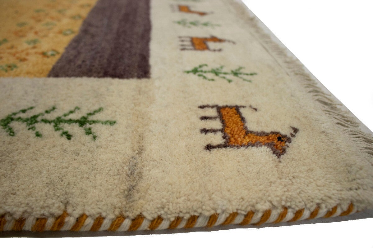 Handmade Indo-Gabbeh Tribal Design Wool Oriental