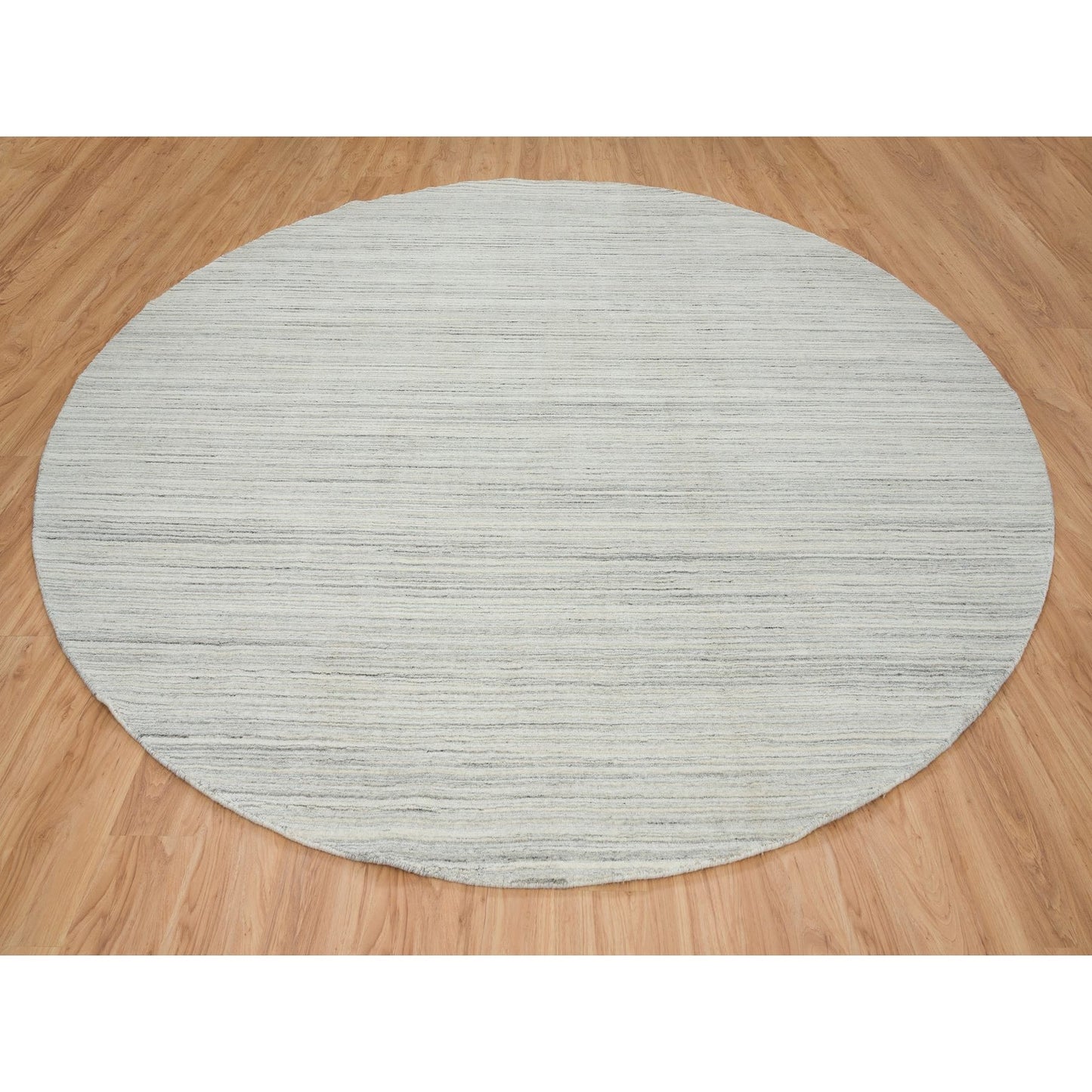12'1"X12'1" Ivory Hand Loomed Undyed Natural Wool Modern Design Round Rug