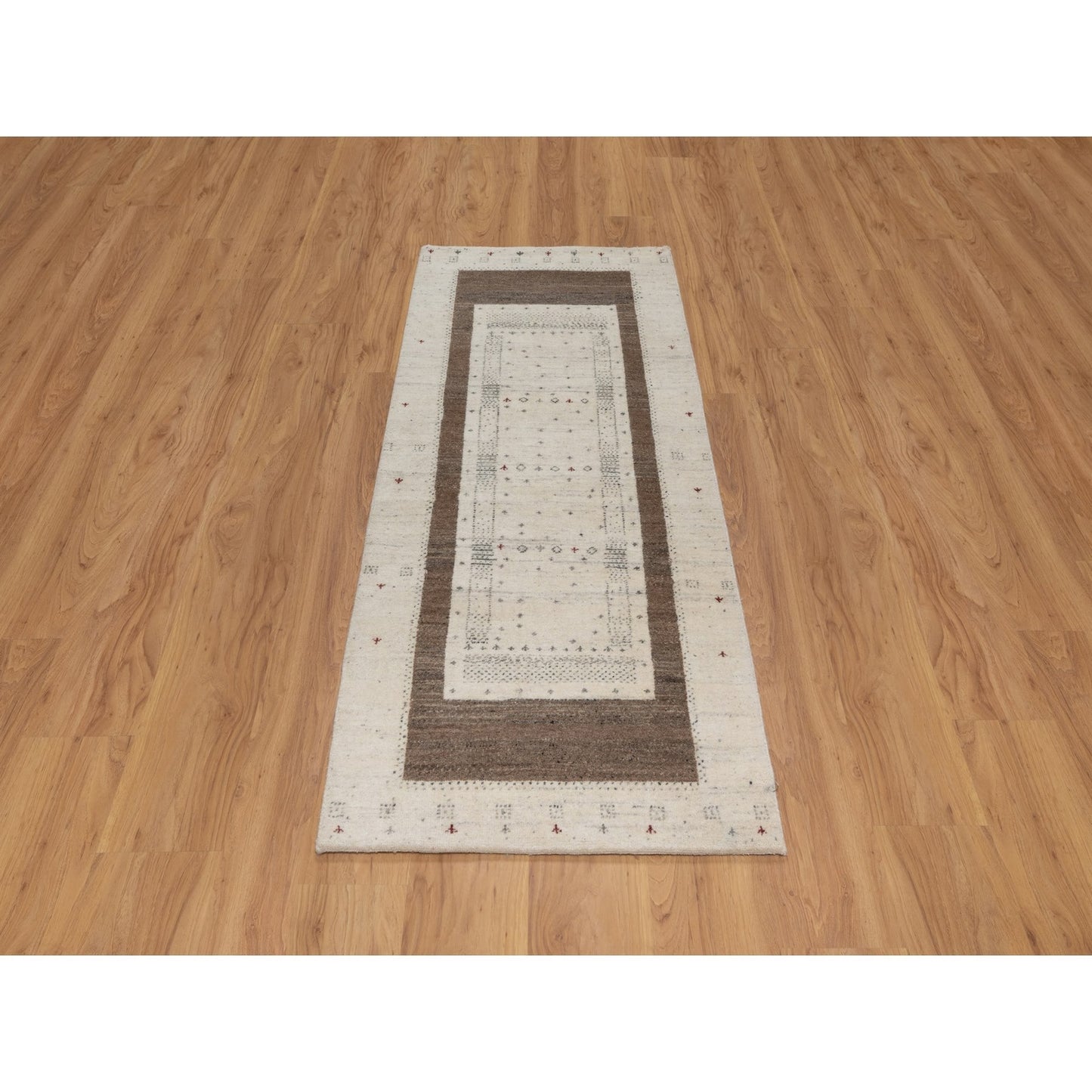 2'7"X6' Ivory Modern Design Soft Wool Hand Knotted Lori Buft Runner Rug