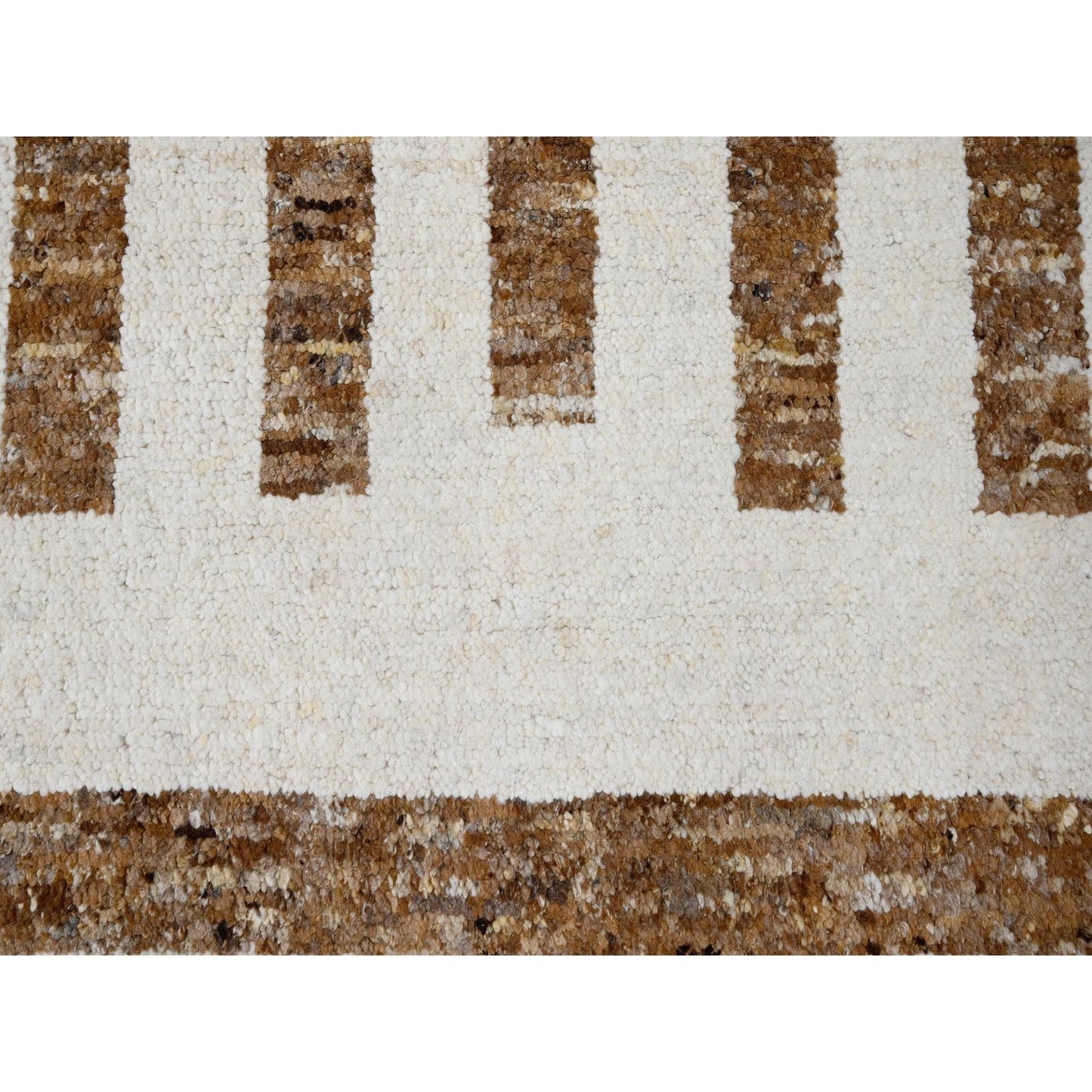 12'1"X17'9" Brown Wool Minimalist Stripe Design Hand Knotted Oriental Rug