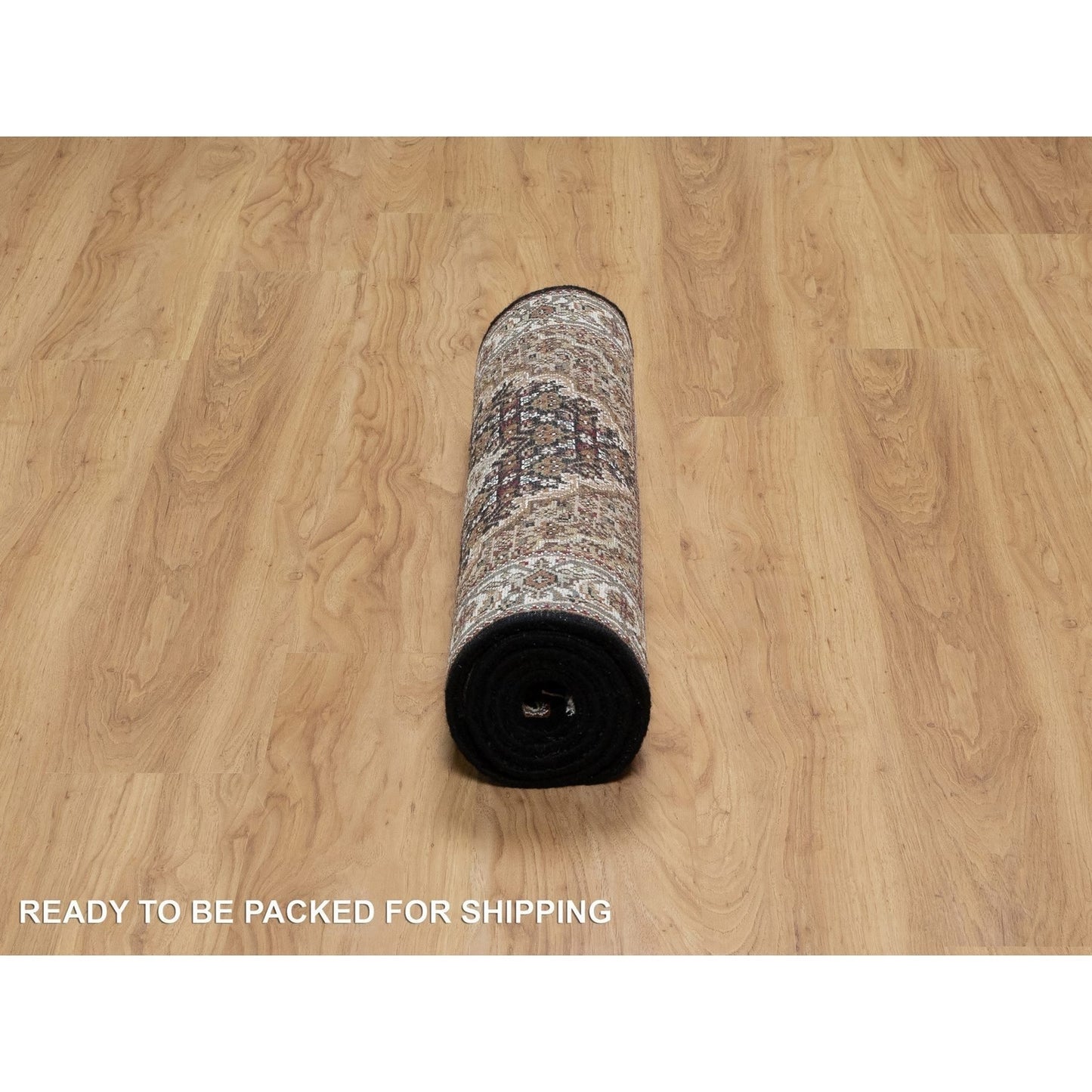 2'7"X6'3" Black Hand Knotted Tebraz Mahi Fish Design Pure Wool Runner Rug
