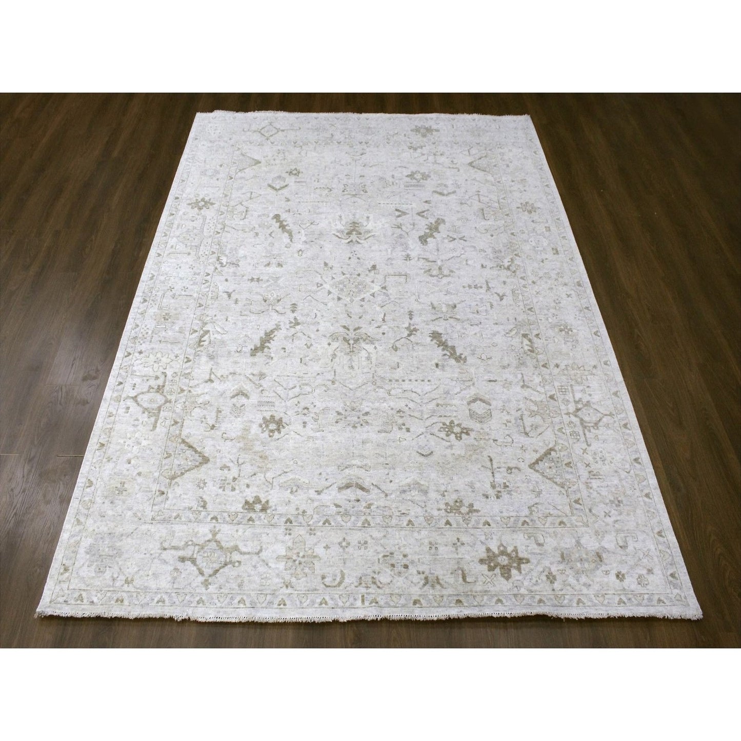 9'X12' Gray Vintage Tebraz All Over Design Hand Knotted Oxidized Wool Rug