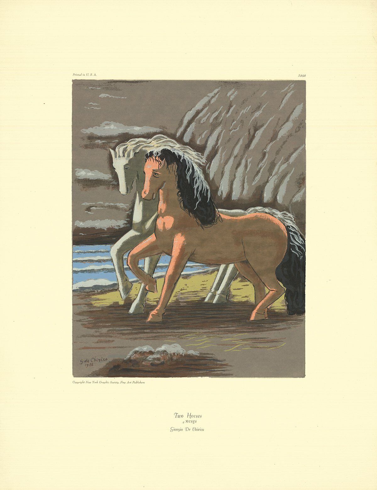 Giorgio De Chirico Two Horses " Serigraph Surrealism Brown Water, Clouds