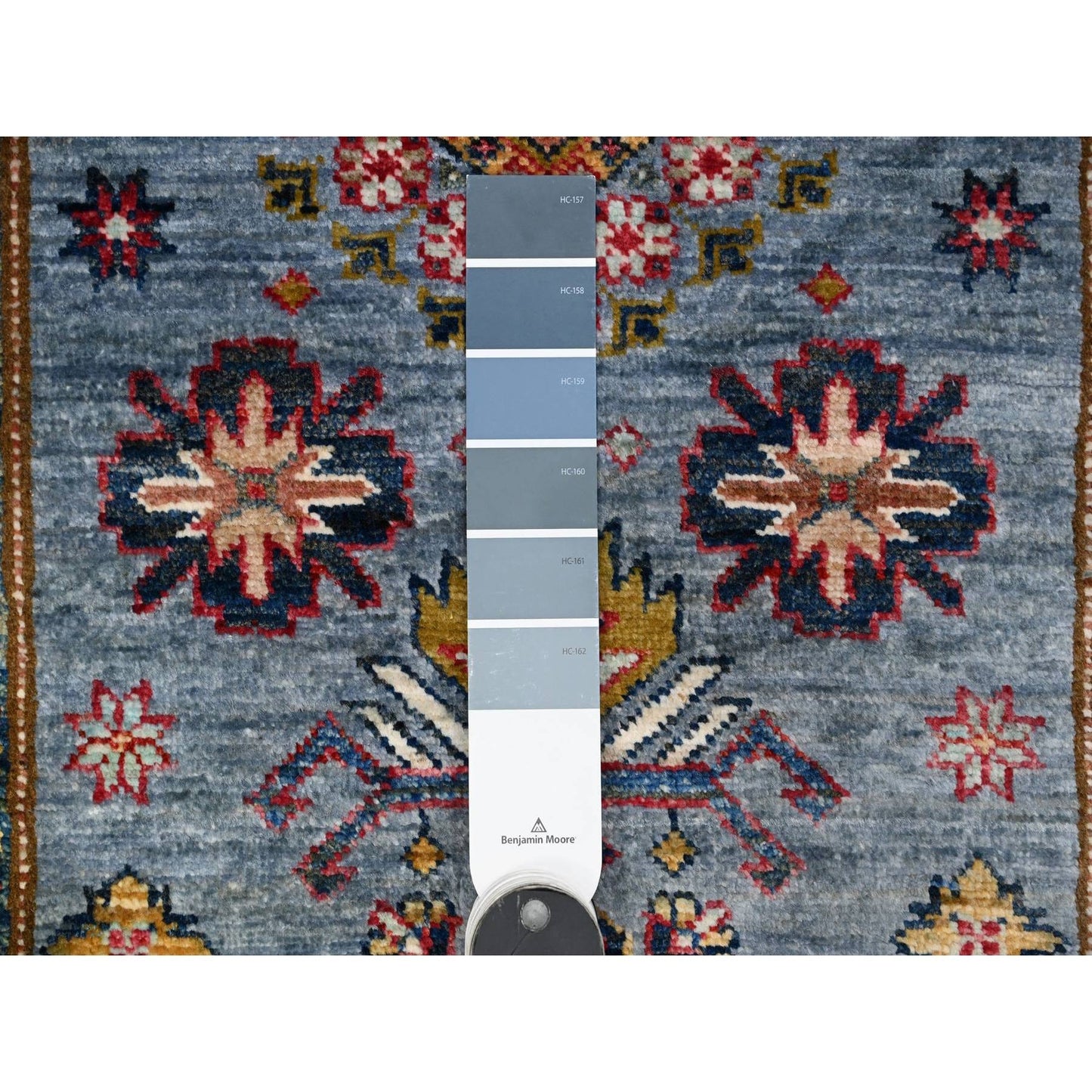 2'7"X19'6" Dodger Blue Super Kazak Hand Knotted Geometric Xl Runner Rug