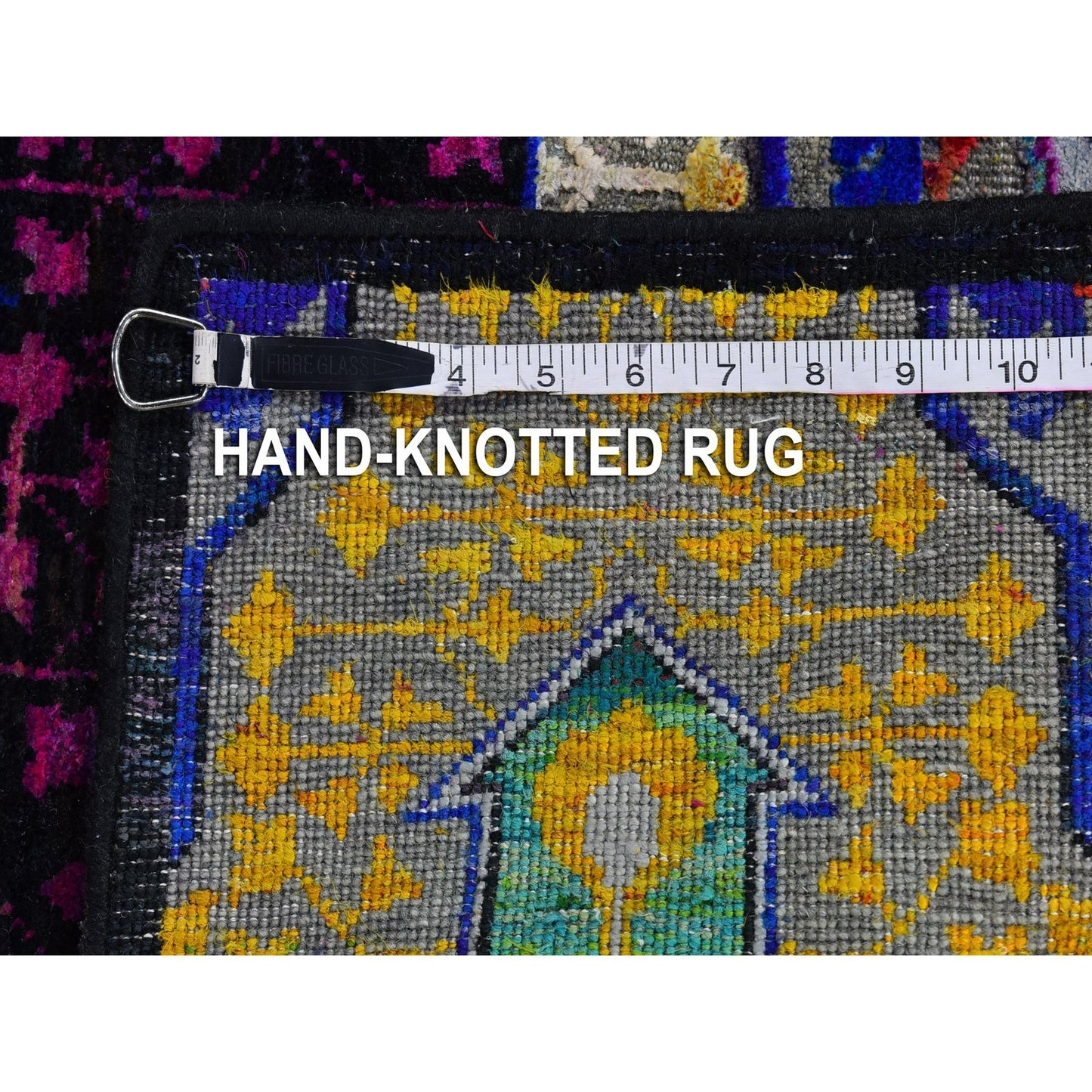 4'1"X12'3" Sari Silk With Textured Wool Mamluk Design Handmade Runner Rug