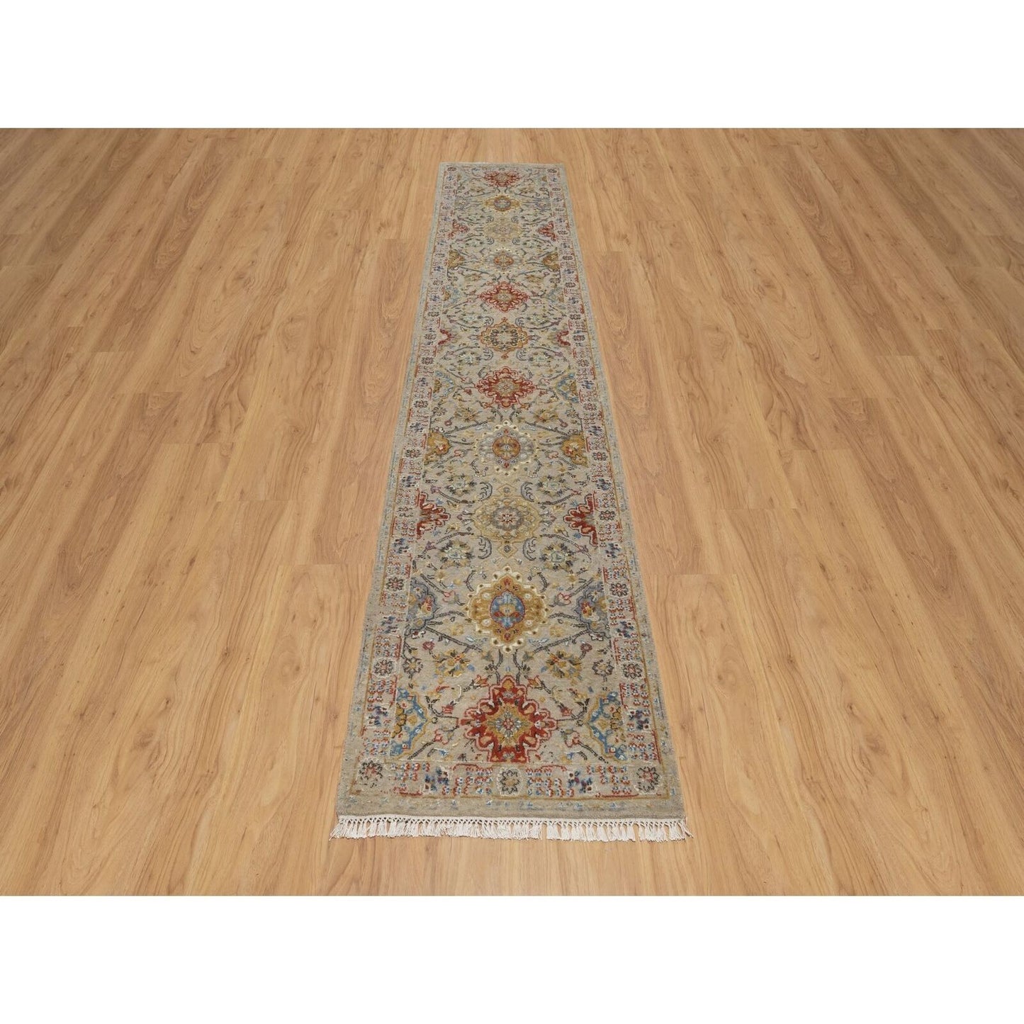 2'6"X11'10" Brown The Sunset Rosettes Hand Knotted Wool & Silk Runner Rug