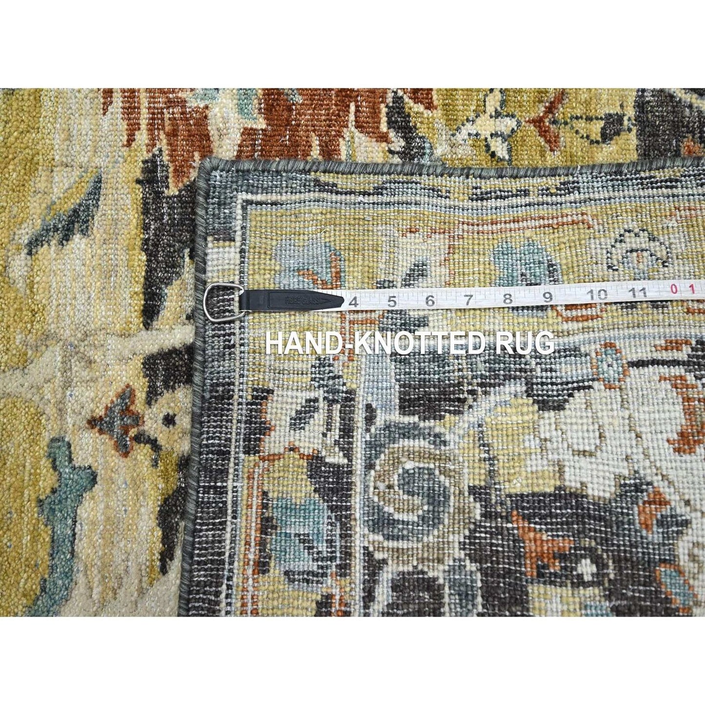 5'1"X7'4" Black With Yellow Zoroastrian Design Pure Wool Hand Knotted Rug