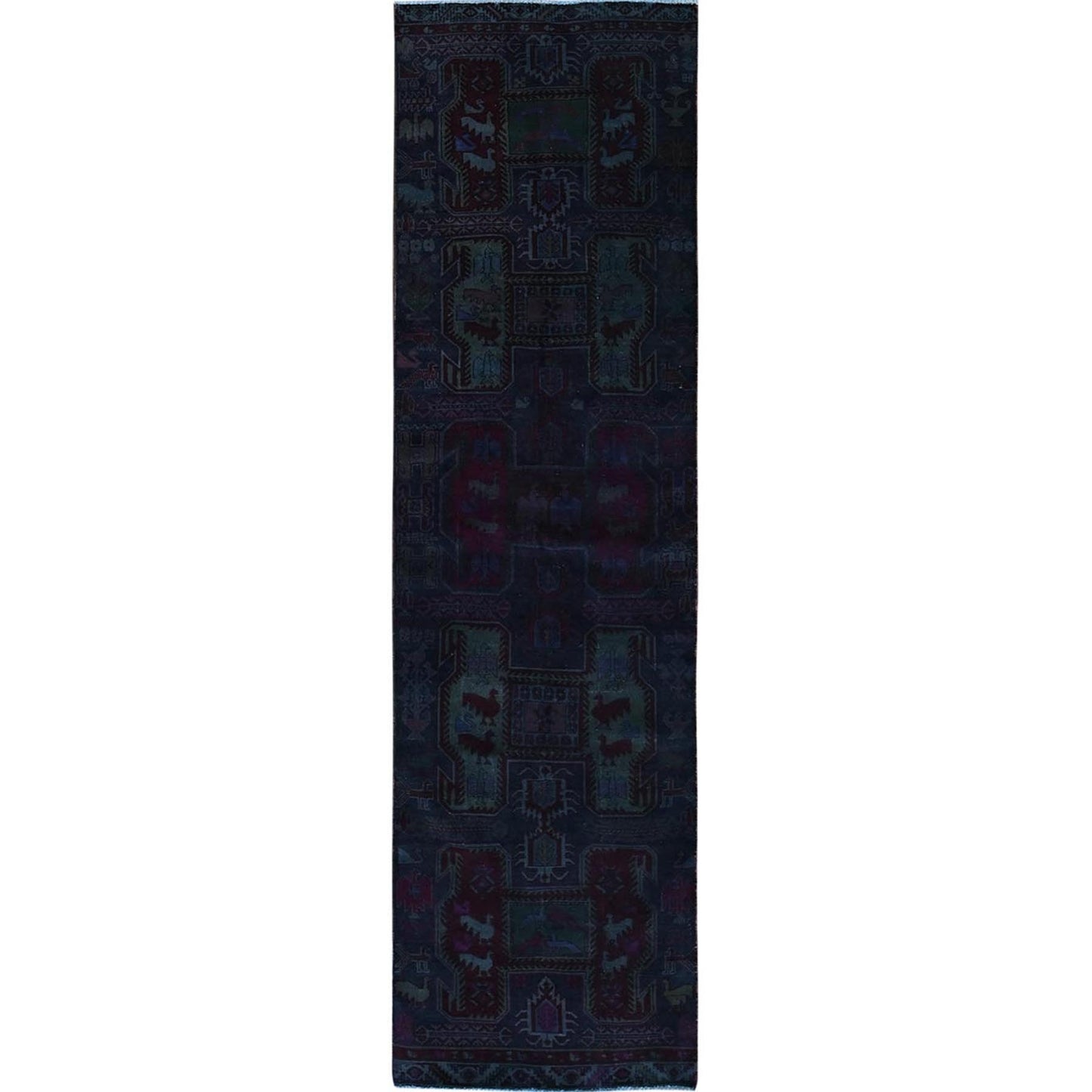 3'X9'9" Overdyed Purple Vintage Zoroastrian Wool Hand Knotted Runner Rug