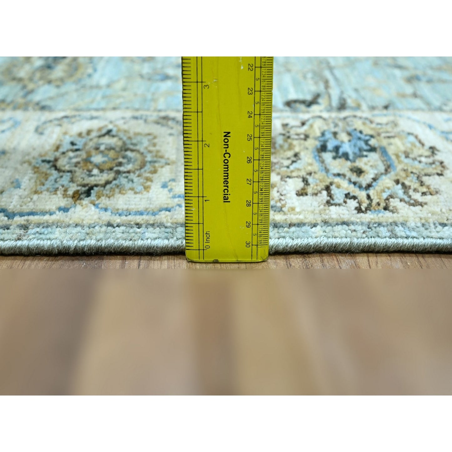 2'7"X22' Sky Blue Hand Knotted Agra Flower Design Pure Wool Xl Runner Rug