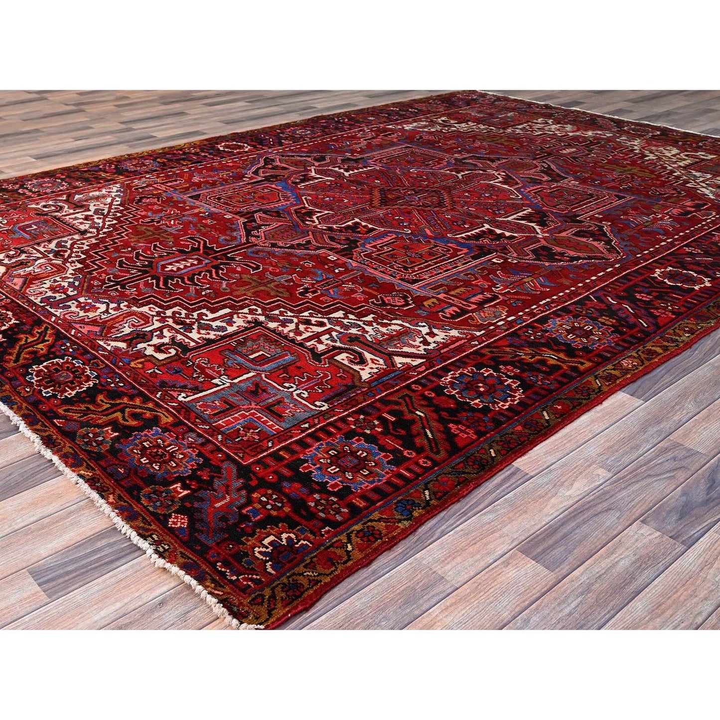 8'4"X11'3" Candy Apple Red With Salt White Corners Old Heris Oriental Rug