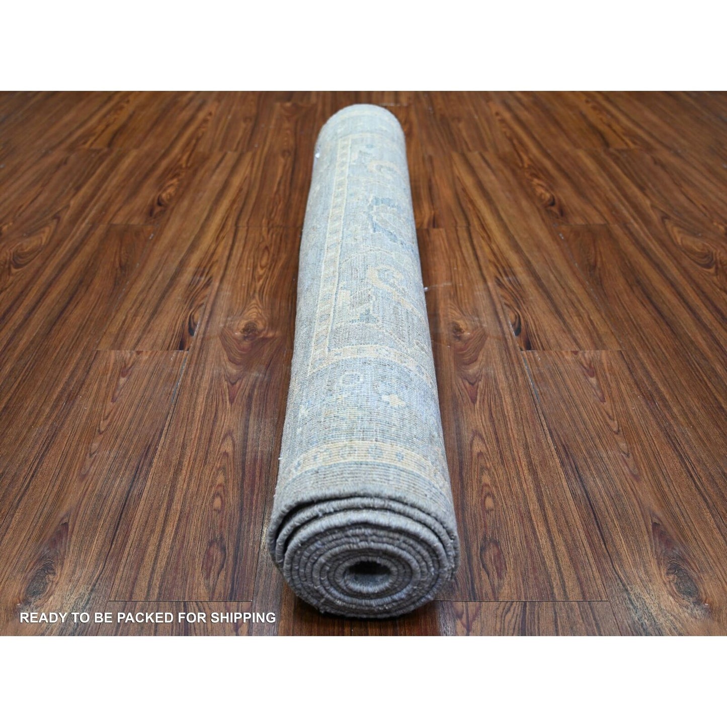 3'10"X11'9" Cloud Gray Finer Peshawar Wool Hand Knotted Rug