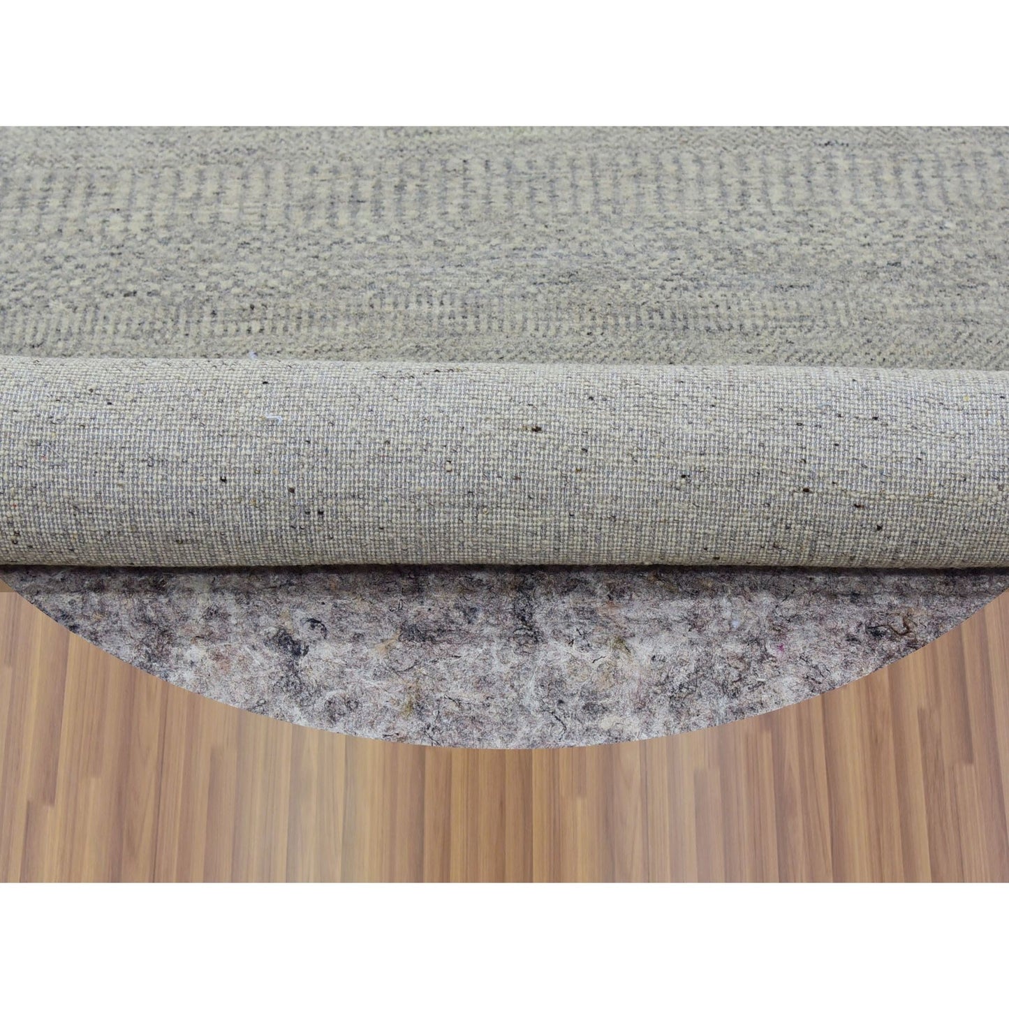5'X5' Perfect Gray Undyed Wool Hand Knotted Grass Design Round Rug