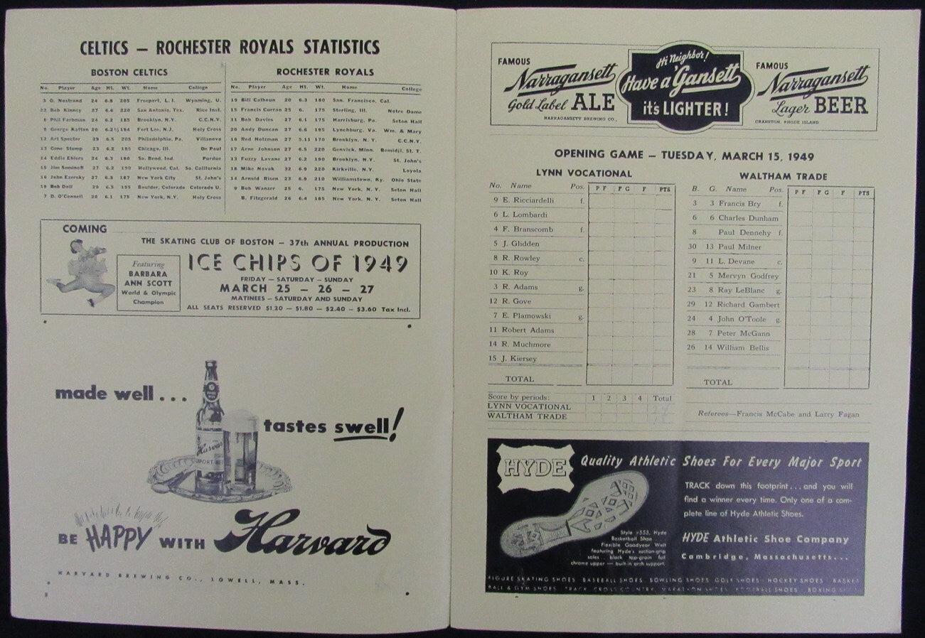 Vintage 1949 Boston Celtics Vs. Rochester Royals