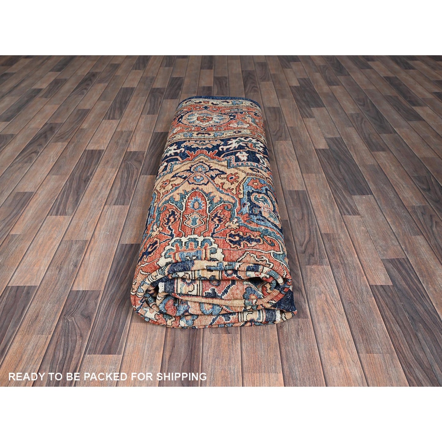 9'X12'1" Yale Blue Seeripe Heris Hand Knotted High Mountain Soft Wool Rug