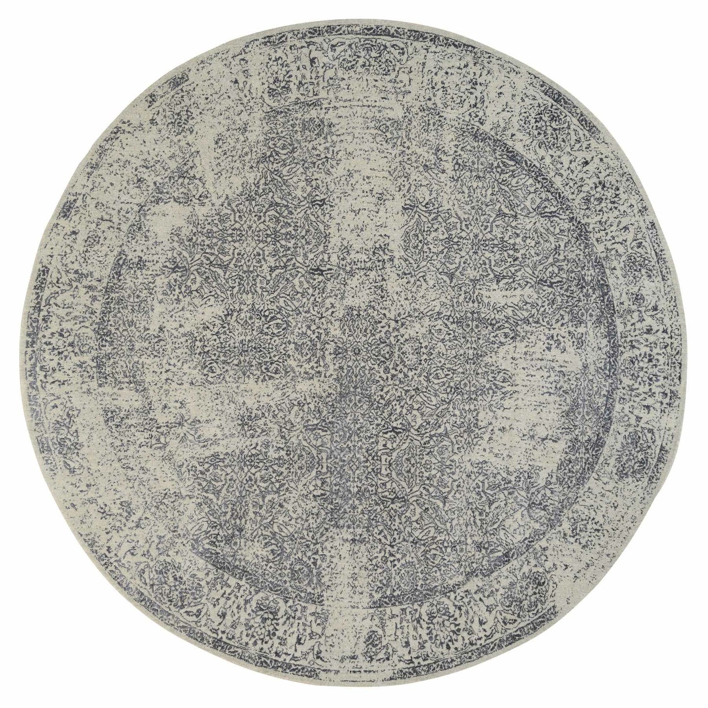 10'X10' Gray Fine Jacquard Wool And Silk Hand Loomed Round Rug