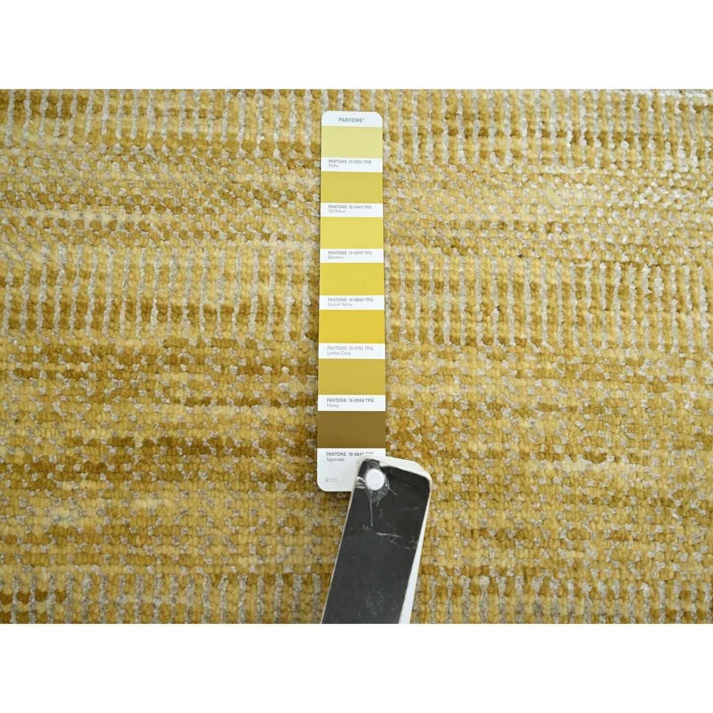 10'X14' Honey Brown Modern Grass Design Hand Knotted Wool And Silk Rug