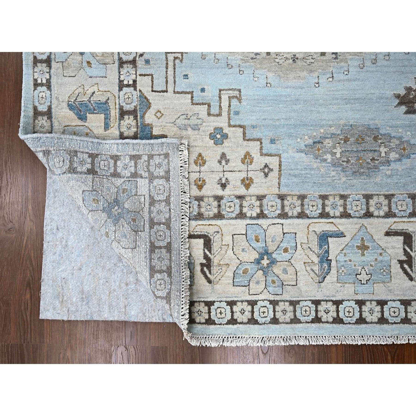 10'X14' Lazy Gray Hand Knotted Zoroastrian Village Inspired Geometric Rug