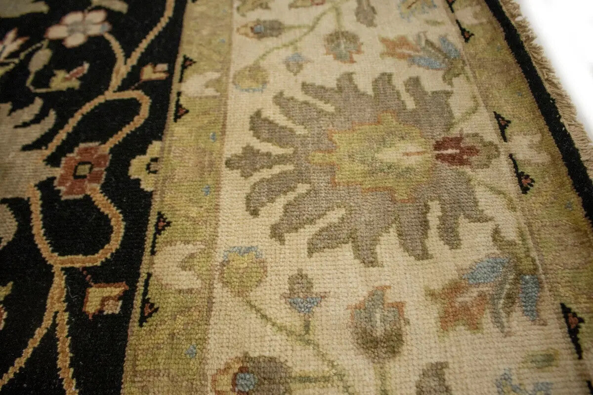 Antique Washed Black Floral Peshawar Rug Osh