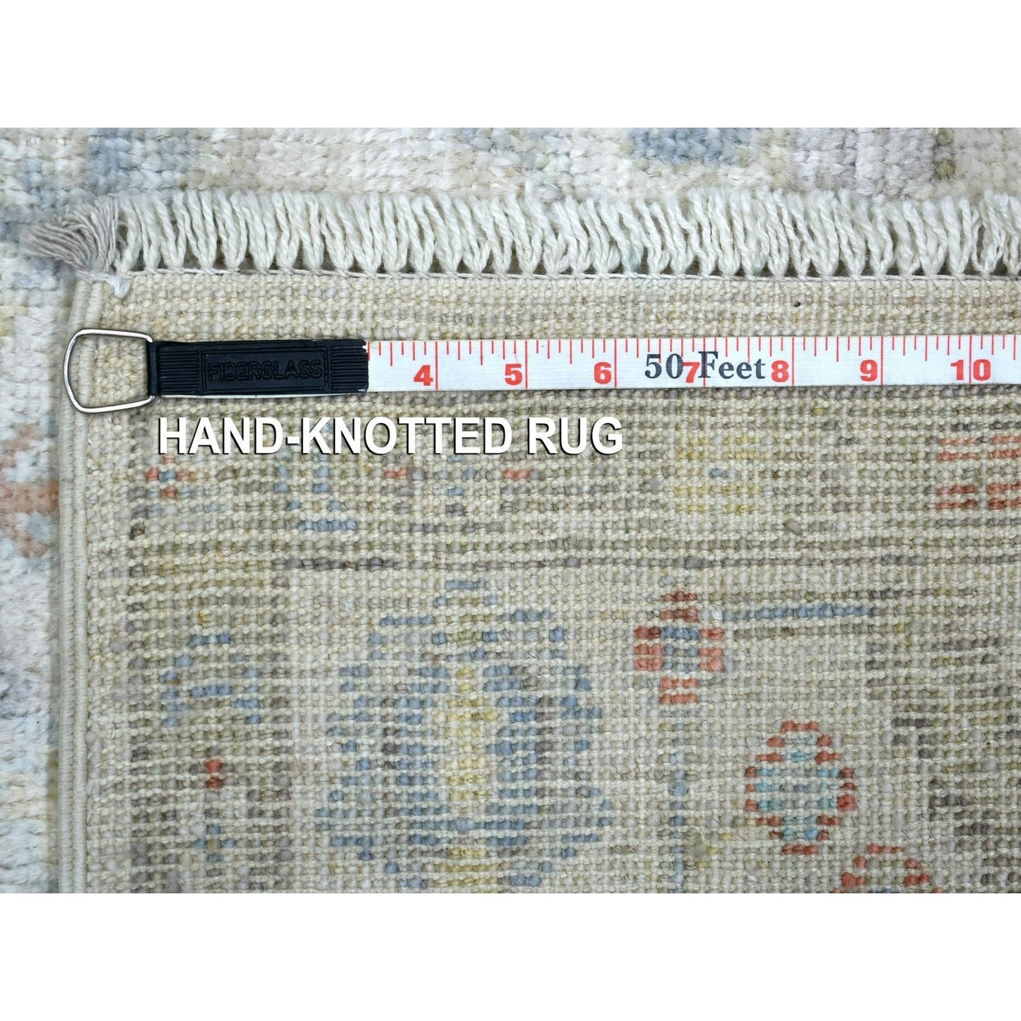 3'9"X11'2" Gray Hand Knotted Afghan Angora Oushak Wool Wide Runner Rug