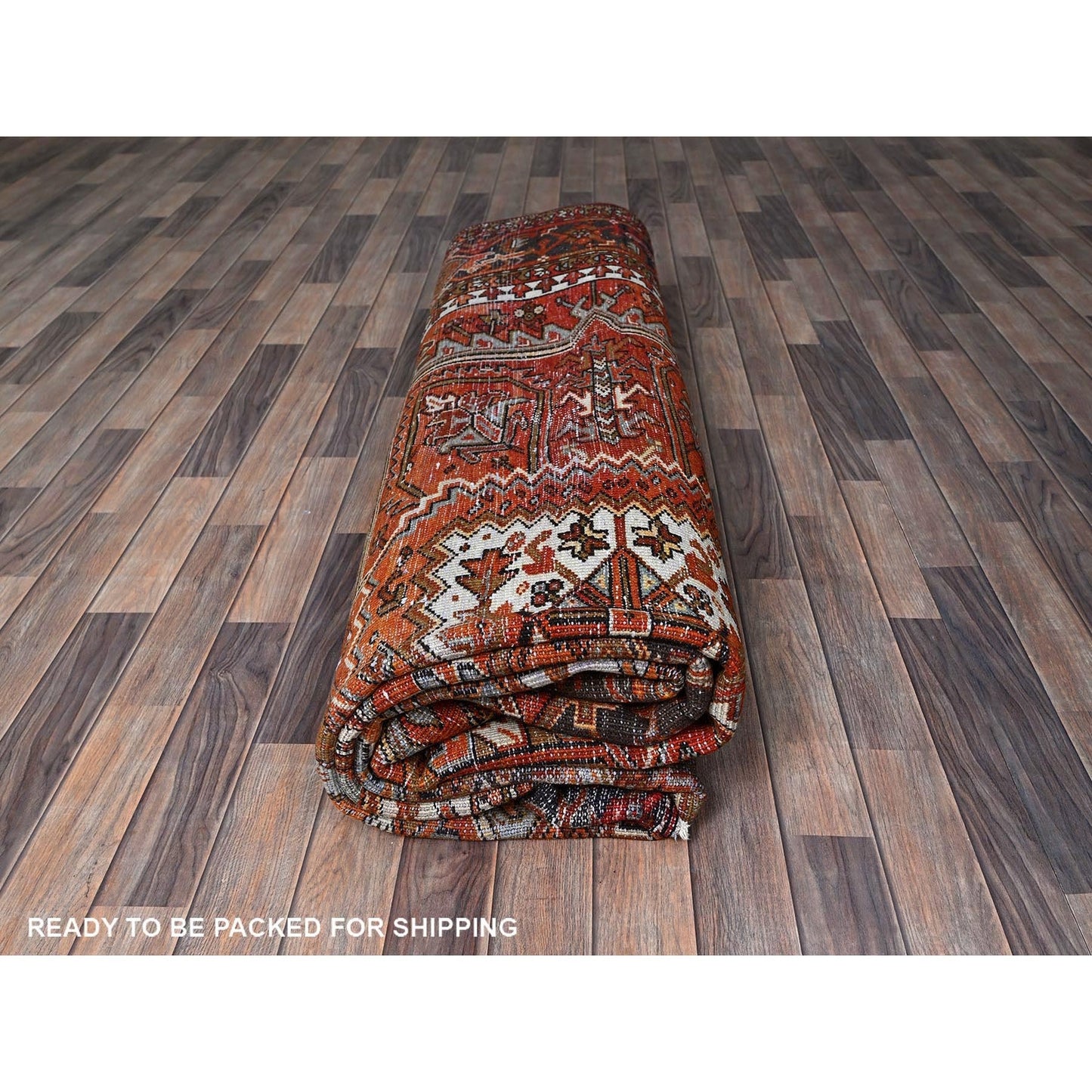 10'X12' Burnt Orange Vintage Zoroastrian Heris Hand Knotted Pure Wool Rug
