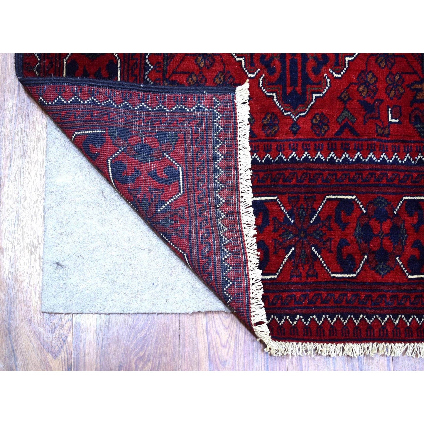 2'9"X12'10" Deep Red Afghan Khamyab Soft Wool Hand Knotted Runner Rug