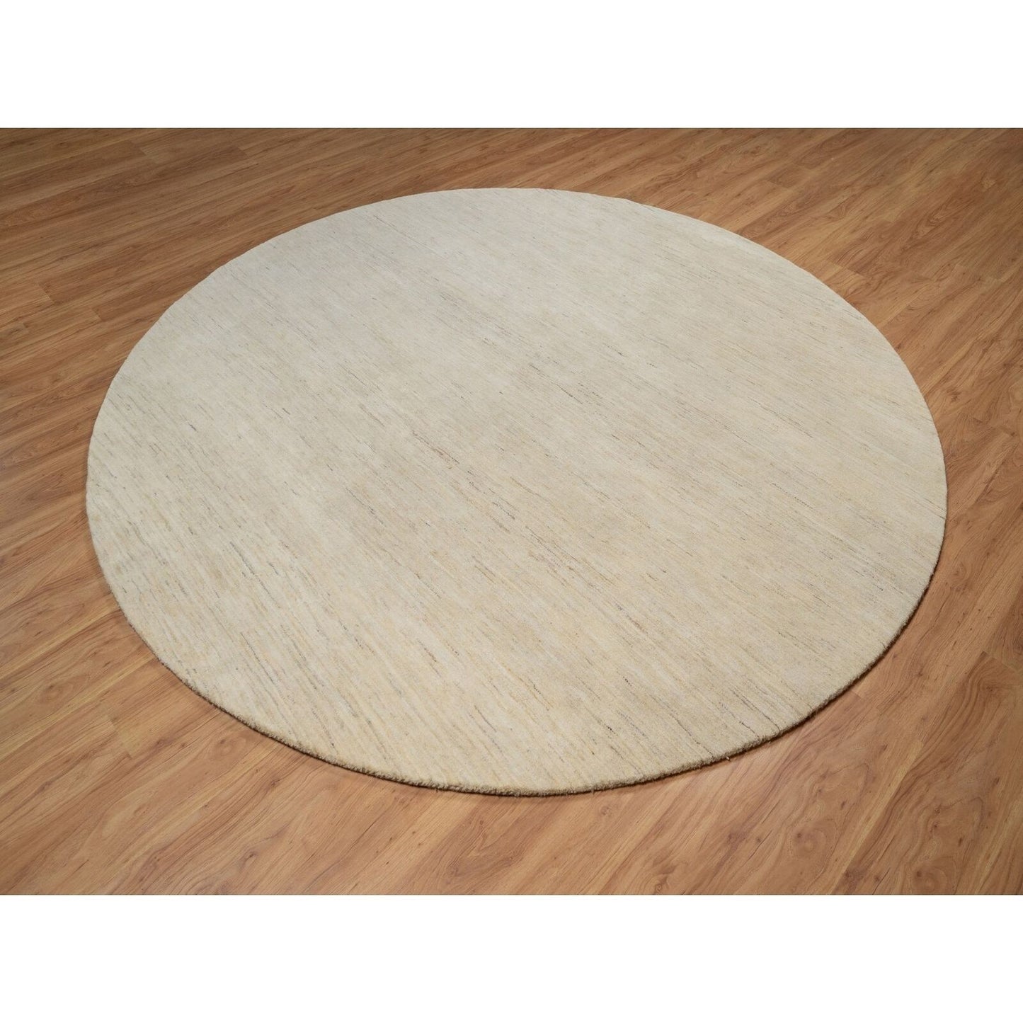 9'X9' Bone White Hand Knotted Lori Buft Plain Design Pure Wool Round Rug