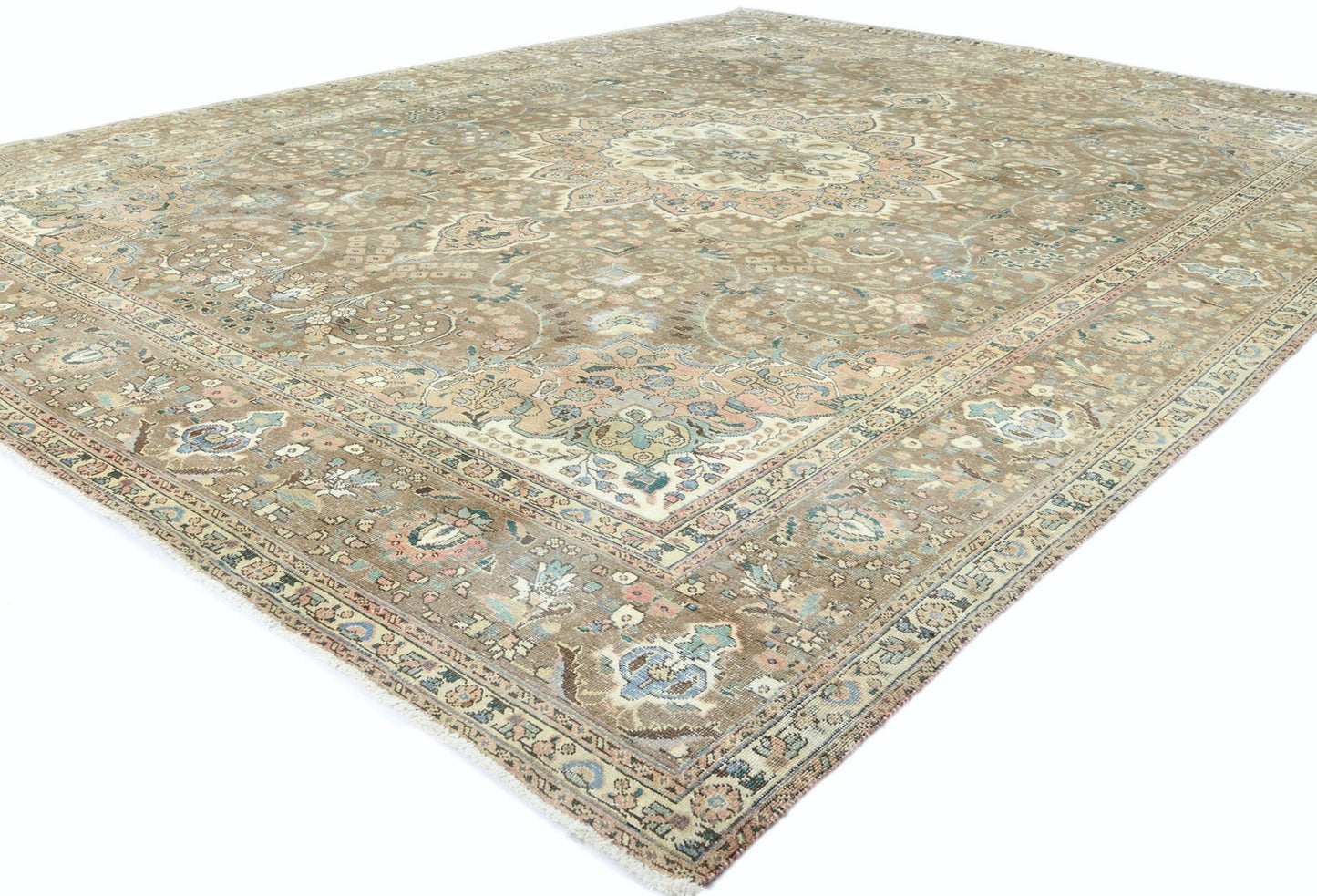 Distressed Vintage Oriental Rug Muted Brown
