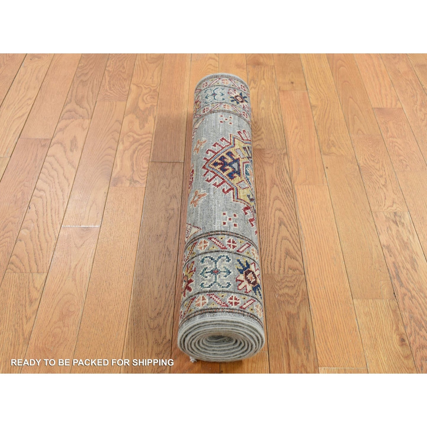 2'10"X8' Light Gray Afghan Super Kazak Hand Knotted Pure Wool Runner Rug