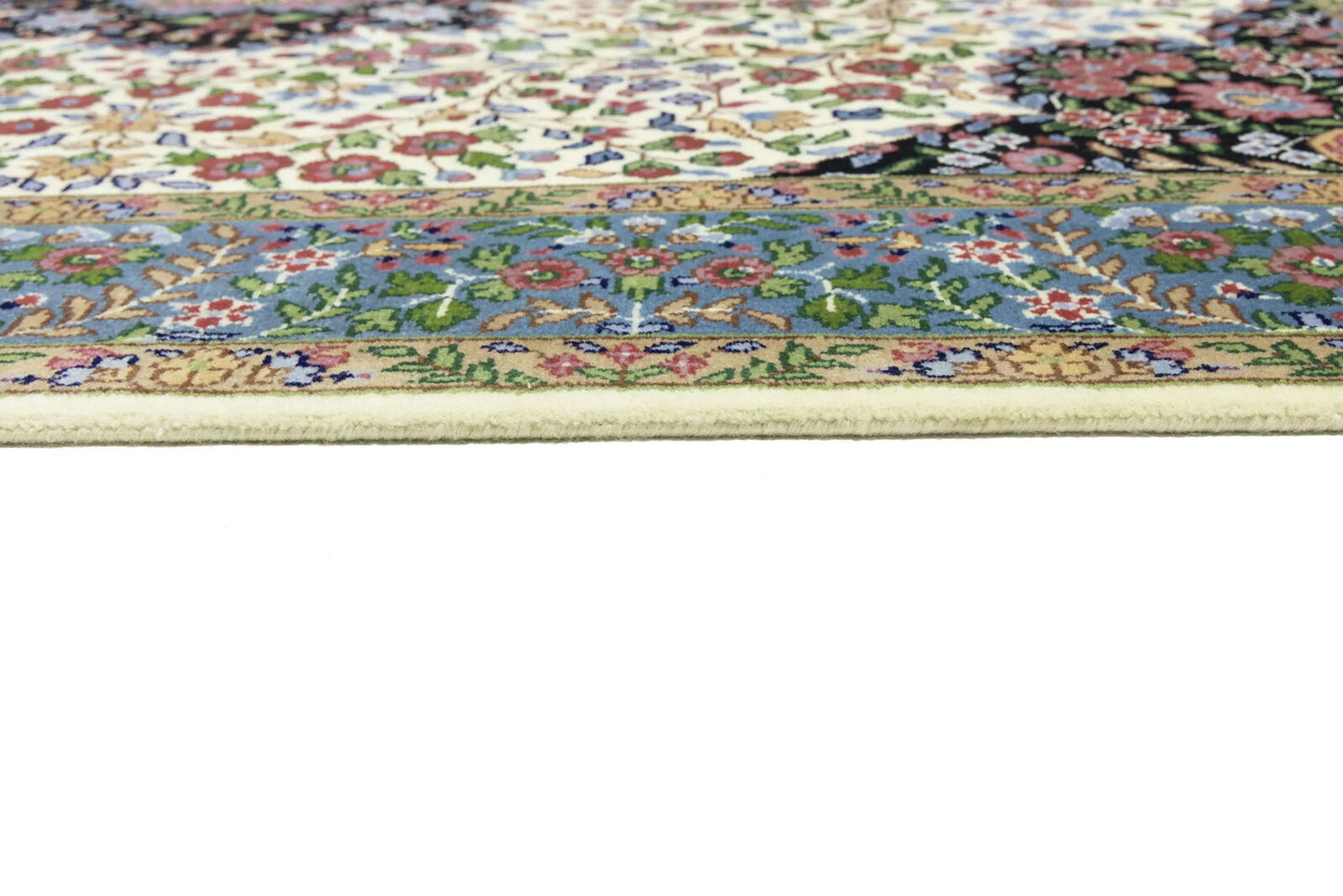 Handmade Kirman Oriental Rug Cream & Blue Floral