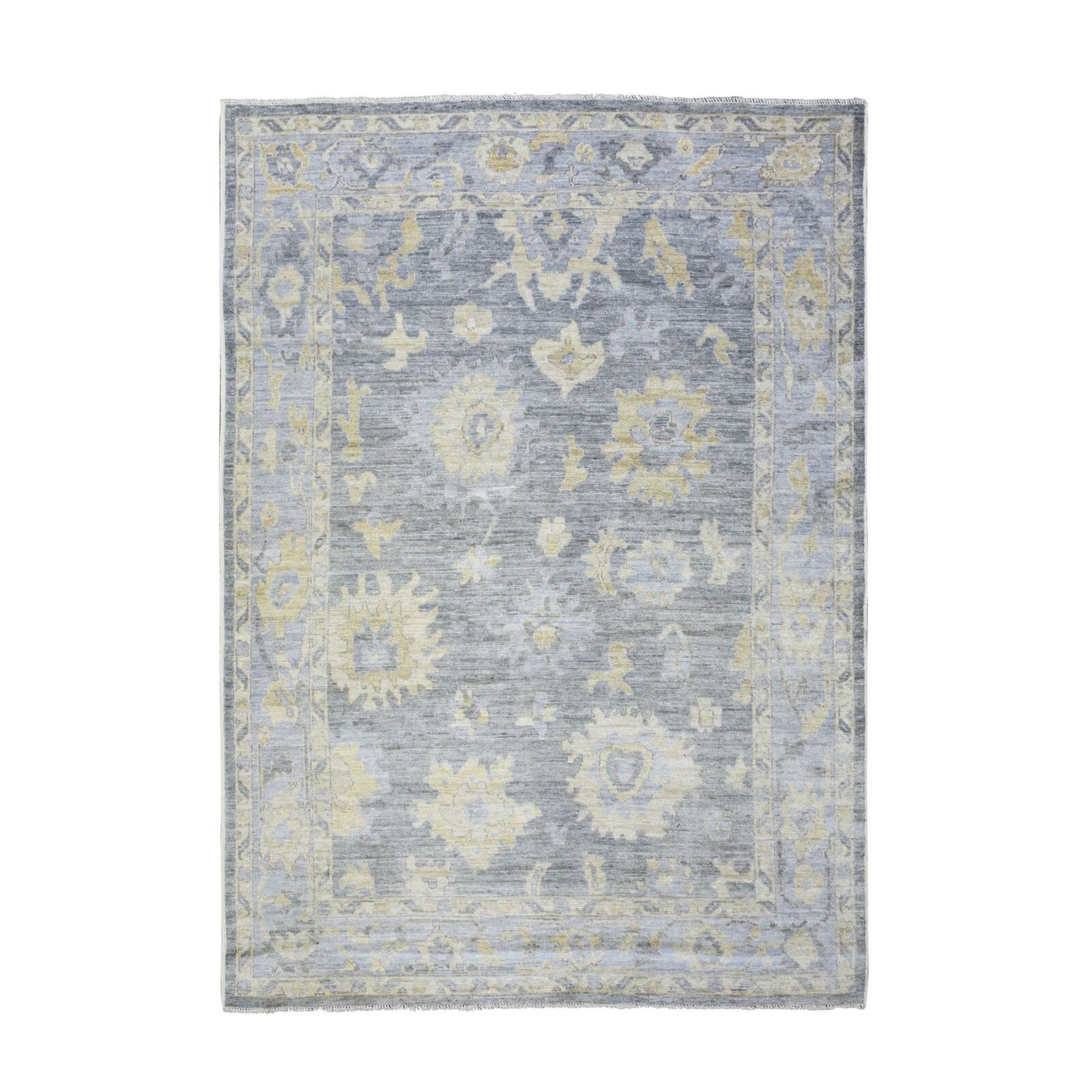 6'2"X8'9" Black Coral Hand Knotted Afghan Angora Oushak Wool Rug