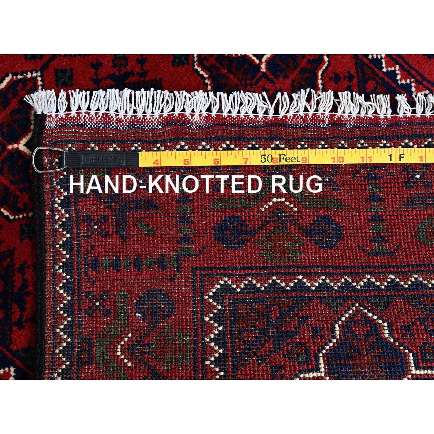 2'3"X4'8" Red Hand Knotted Geometric Afghan Khamyab Pure Wool Runner Rug