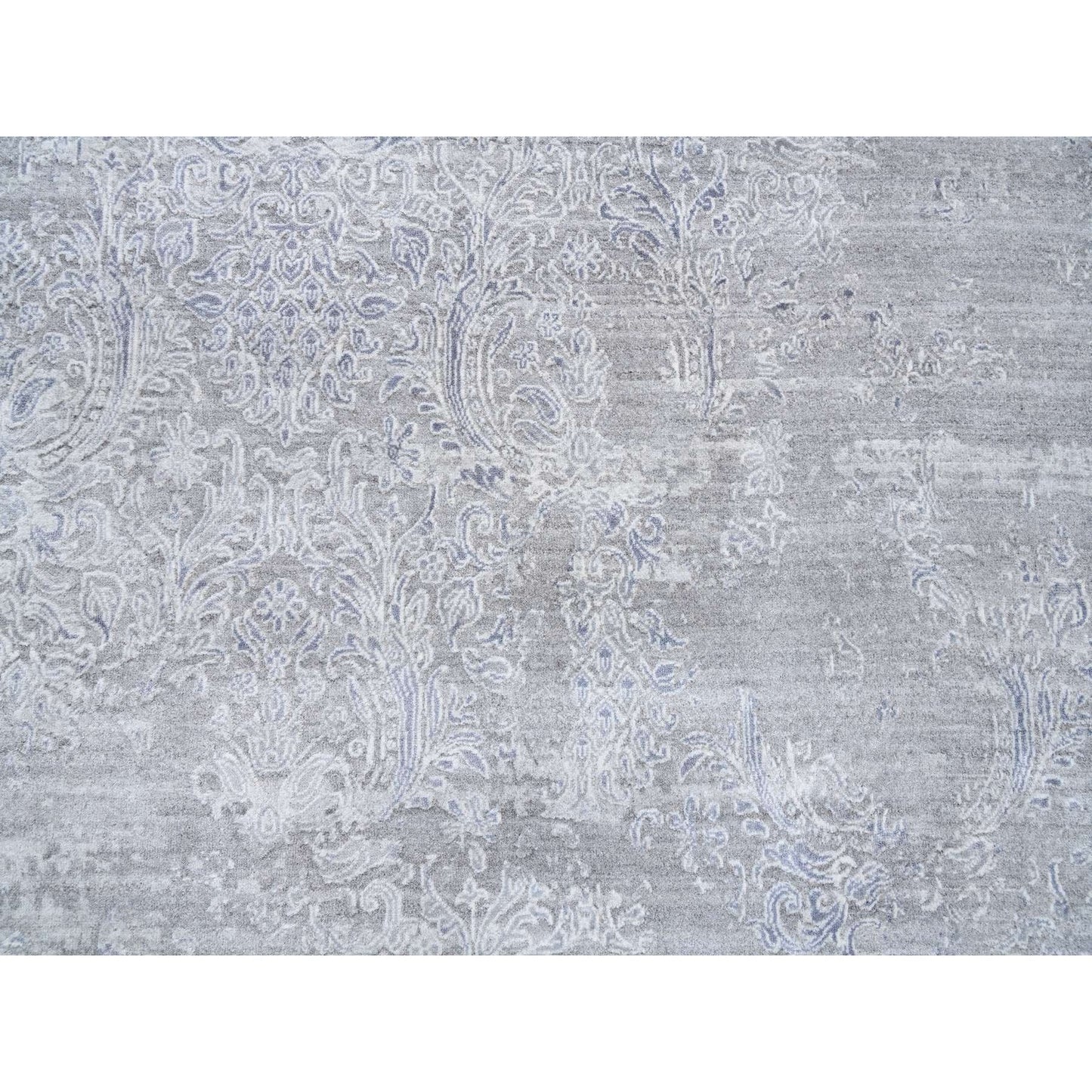 10'X13'10" Ivory Hand Knotted Damask Design Wool And Plant Based Silk Rug