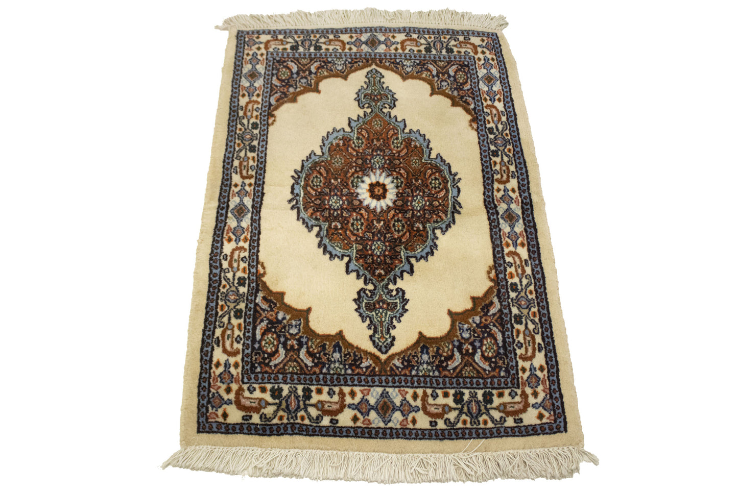 Hand-Knotted Vintage Oriental Rug Cream Floral
