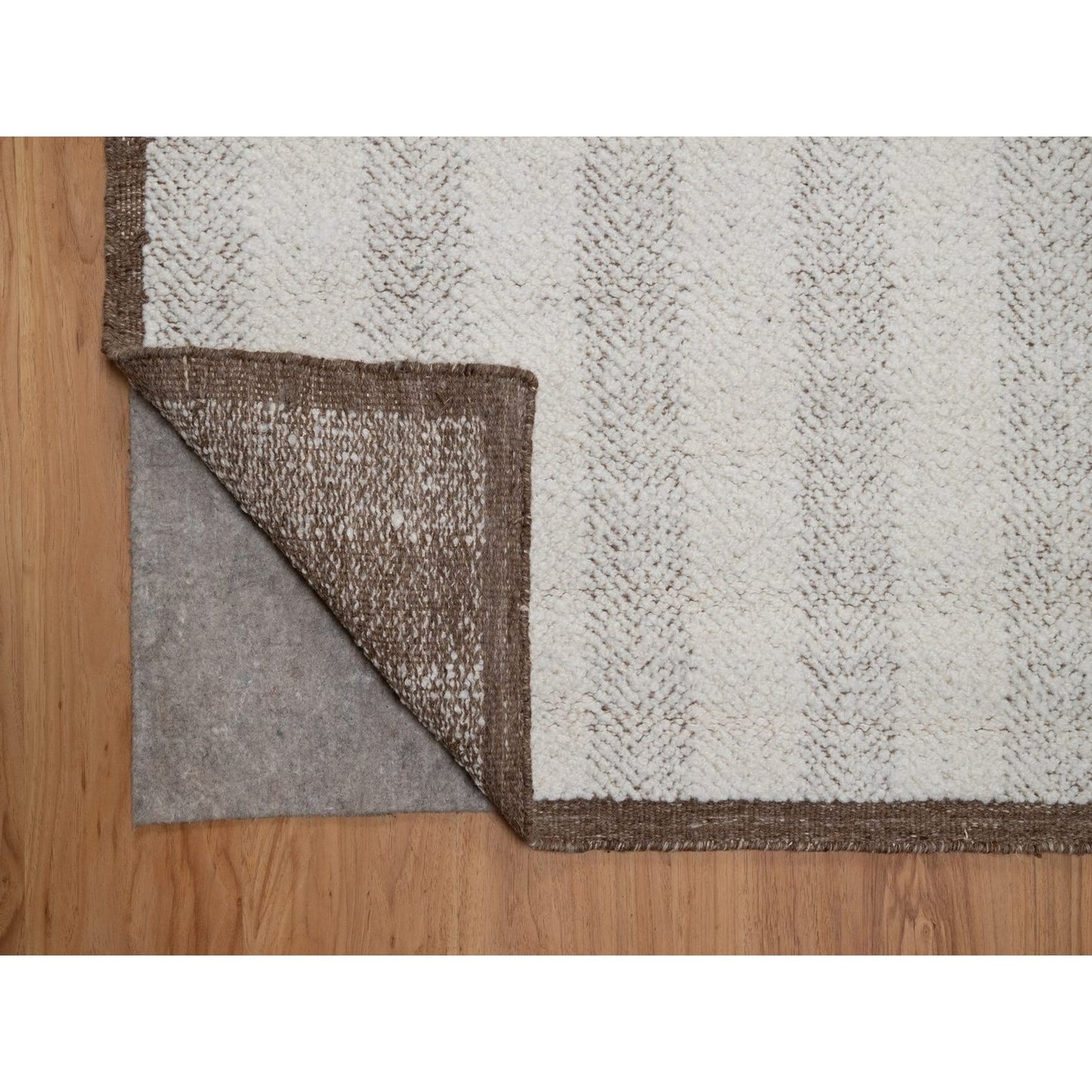 9'3"X12' Ivory Line Design Flat Weave Undyed Natural Wool Hand Woven Rug