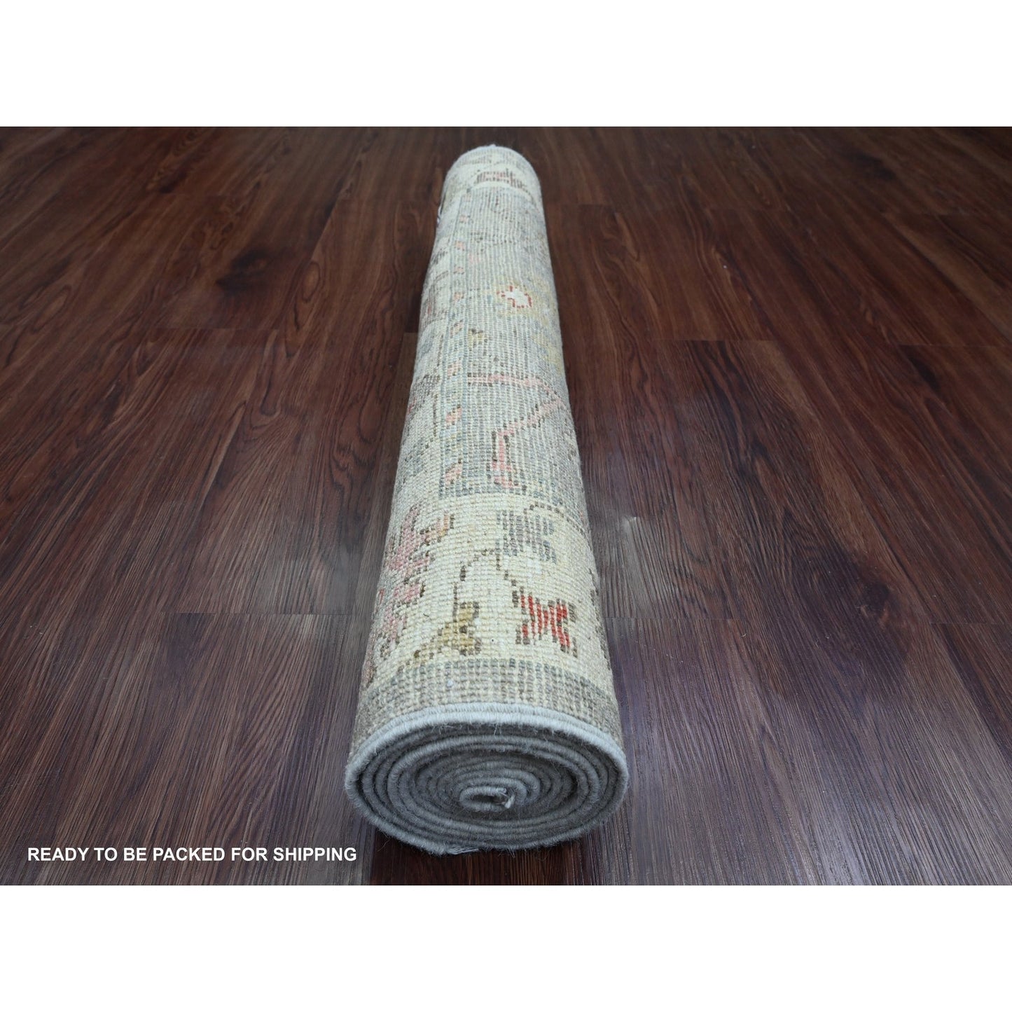 3'X10' Medium Gray Afghan Angora Oushak Hand Knotted Pure Wool Runner Rug