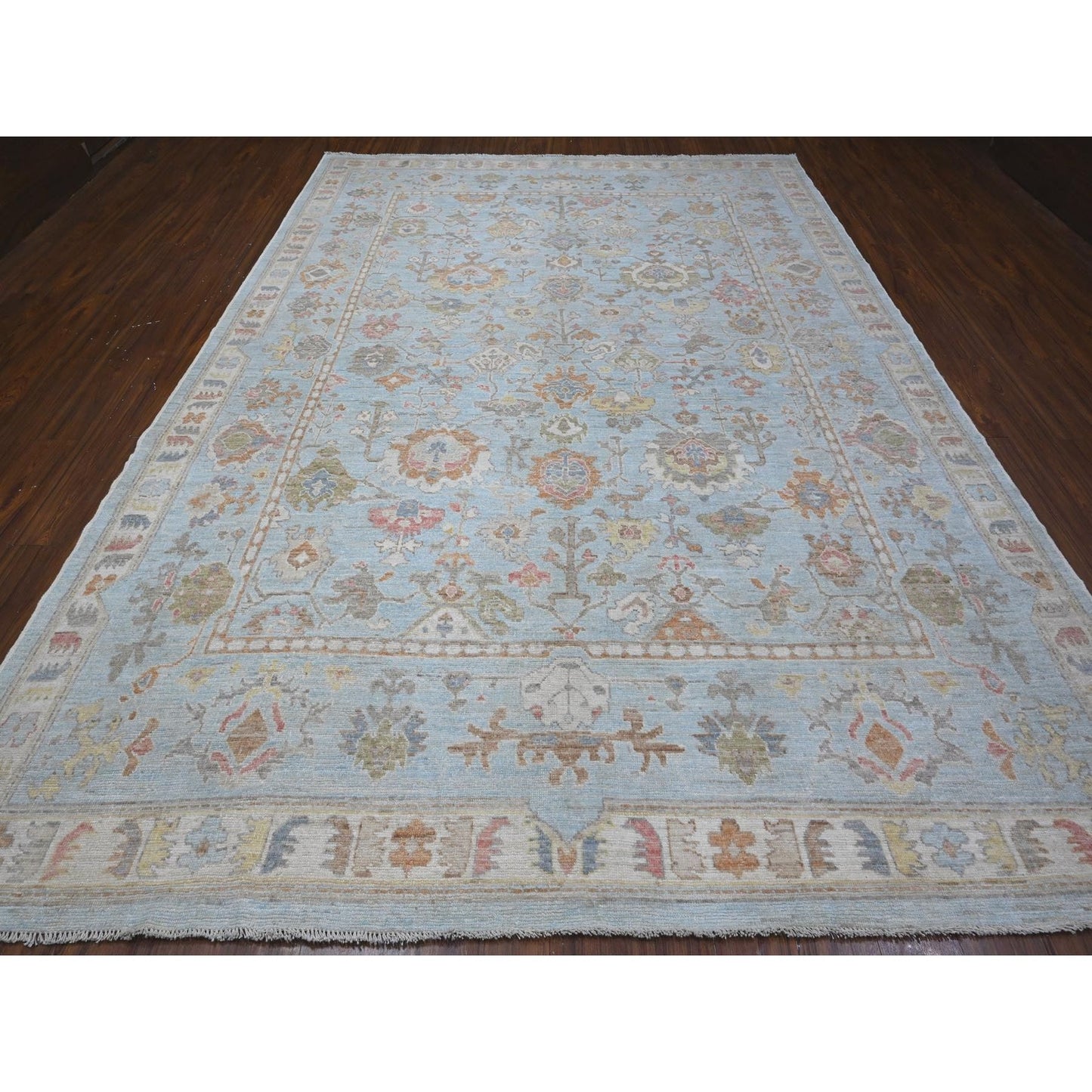9'X12'6" Quilt Blue Afghan Hand Knotted Angora Oushak Oriental Rug