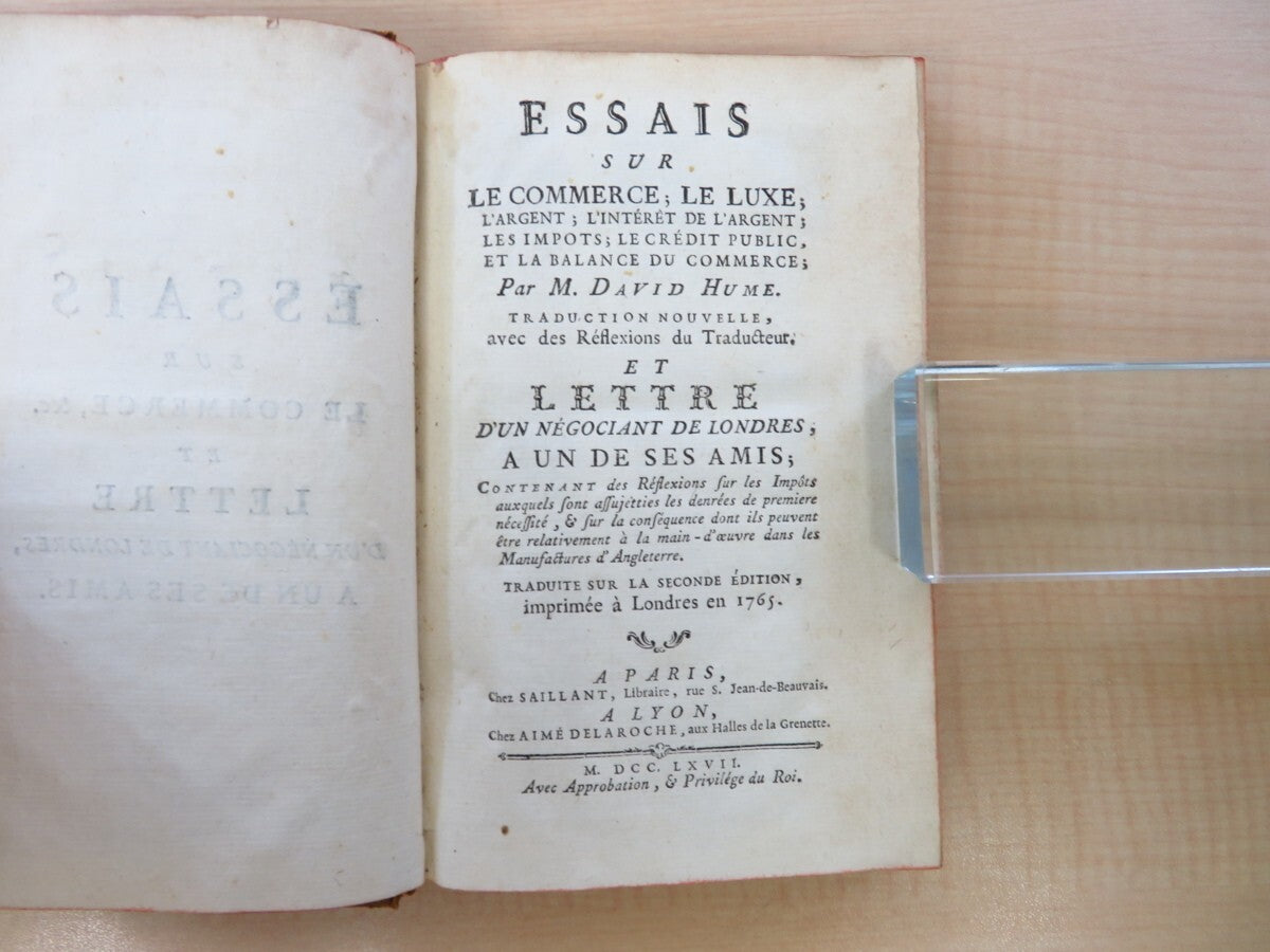 David Hume ?Essais Sur Le Commerce?, 1767, First