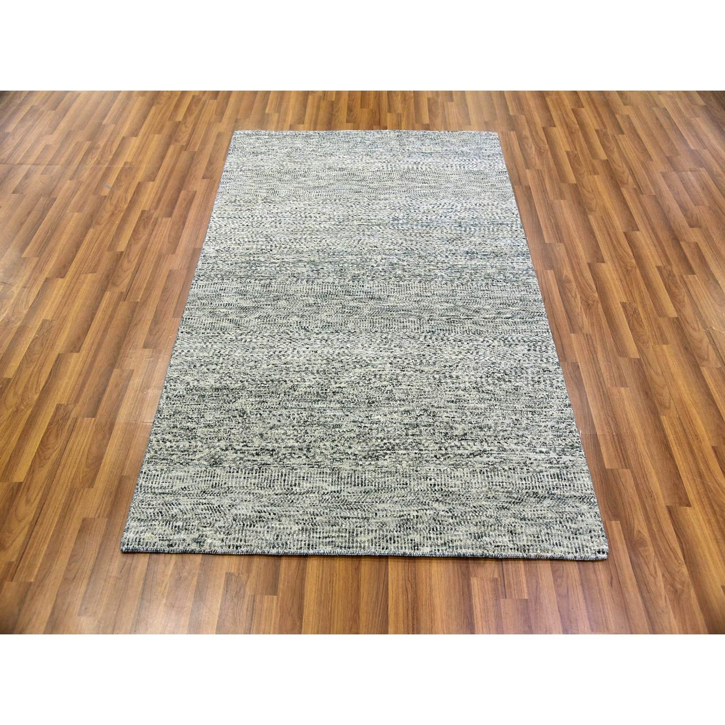 4'X6'2" Rock Ridge Gray Hand Knotted Grass Undyed Pure Wool Oriental Rug