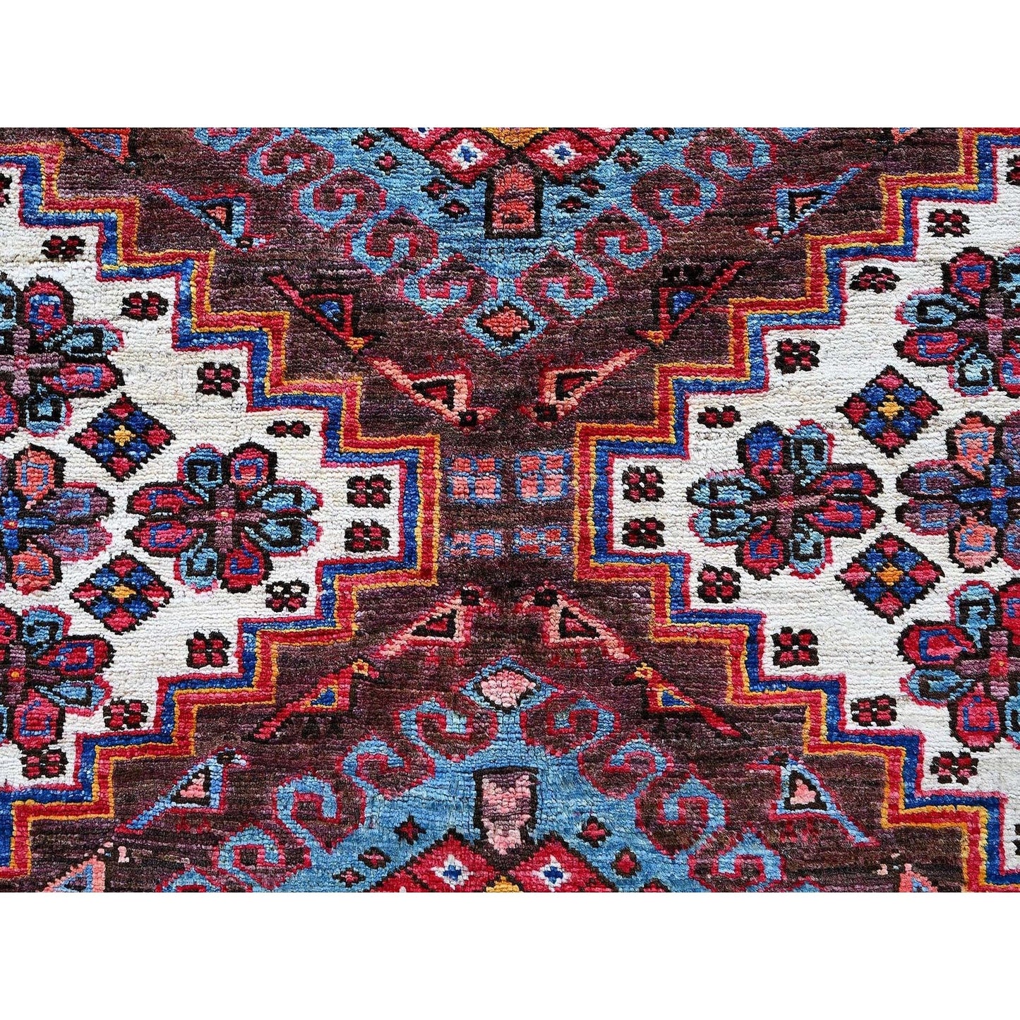 6'X7'8" Ivory Afghan Caucasian Design Revival Soft Wool Hand Knotted Rug