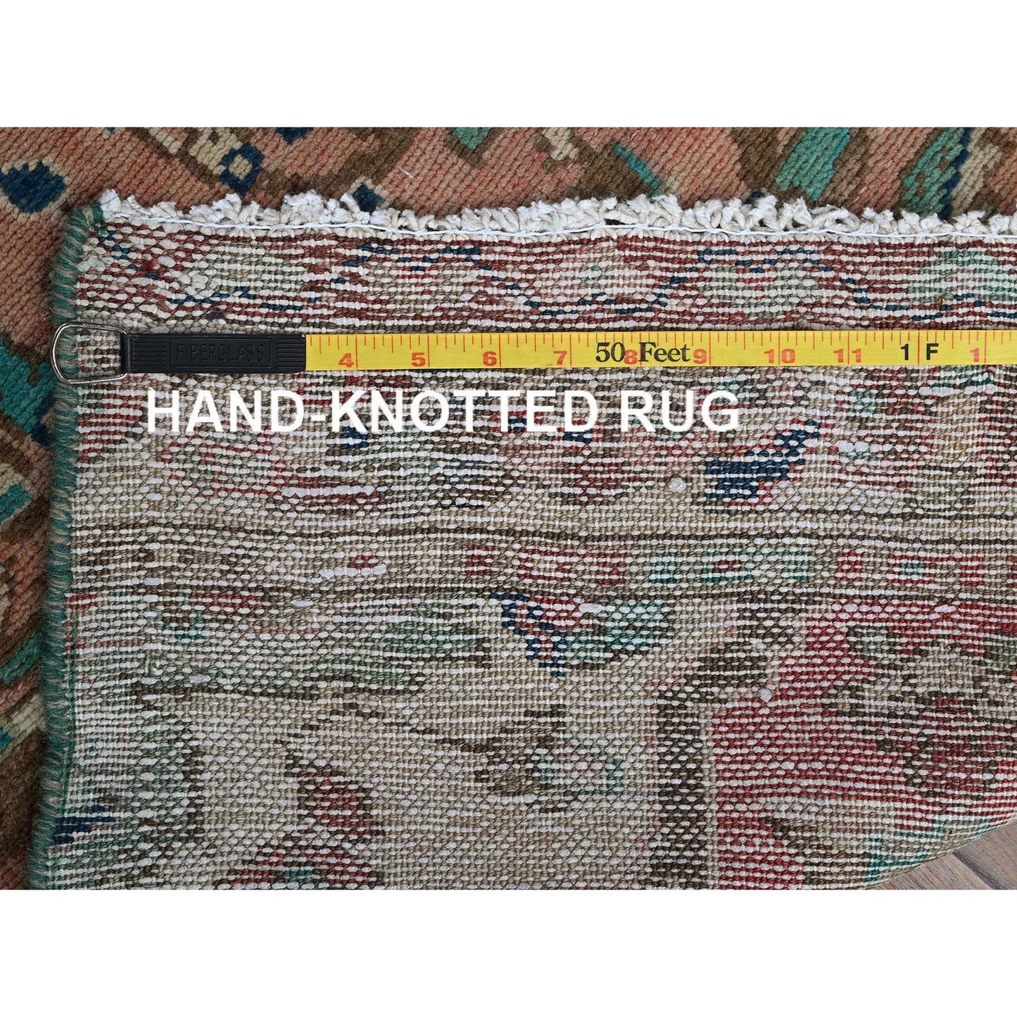 2'X9' Salmon Pink Vintage Zoroastrian Heris Hand Knotted Wool Runner Rug