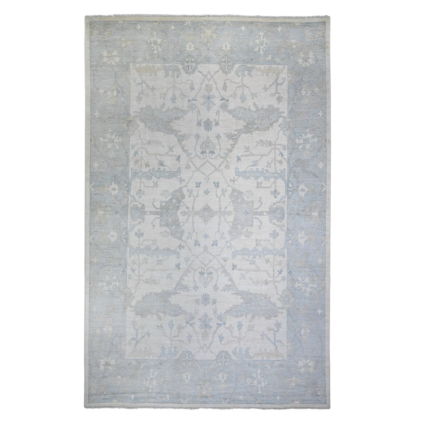 10'X15'10" Ivory Afghan Angora Oushak Wool Hand Knotted Oversized Rug