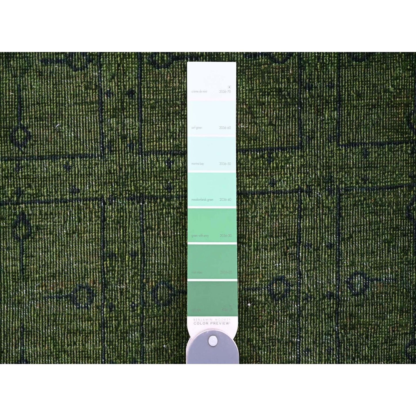9'9"X13'8" Green Overdyed Peshawar Pazyryk Design Wool Hand Knotted Rug