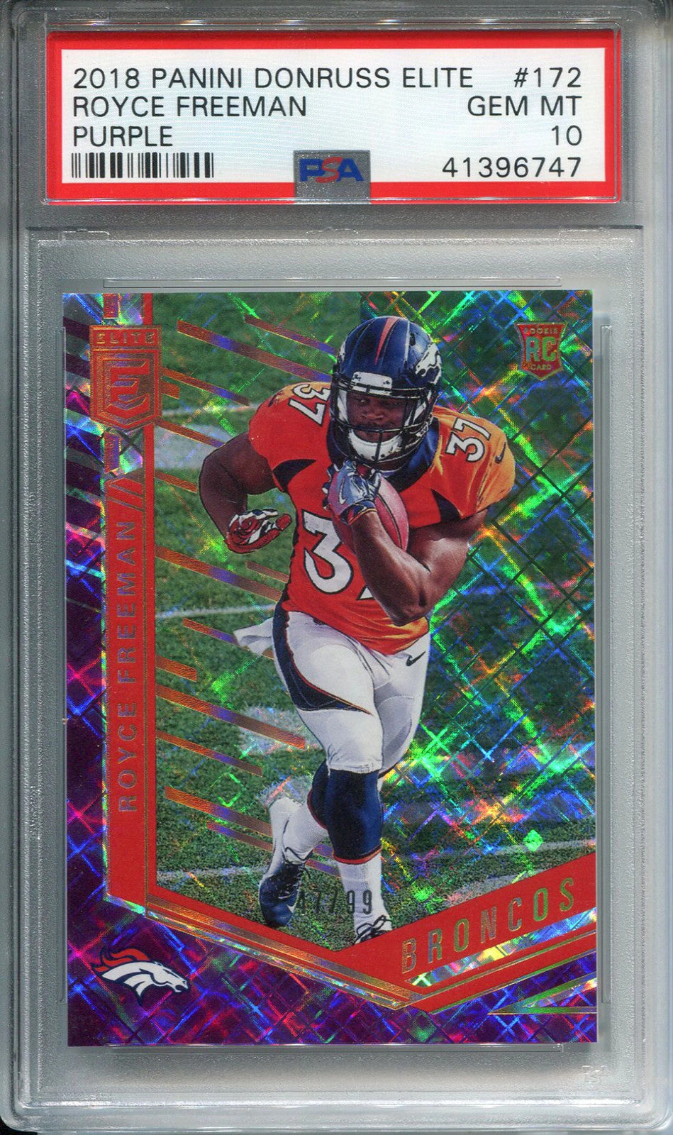 Royce Freeman 2018 Panini Donruss Elite Rookie Card (Psa)