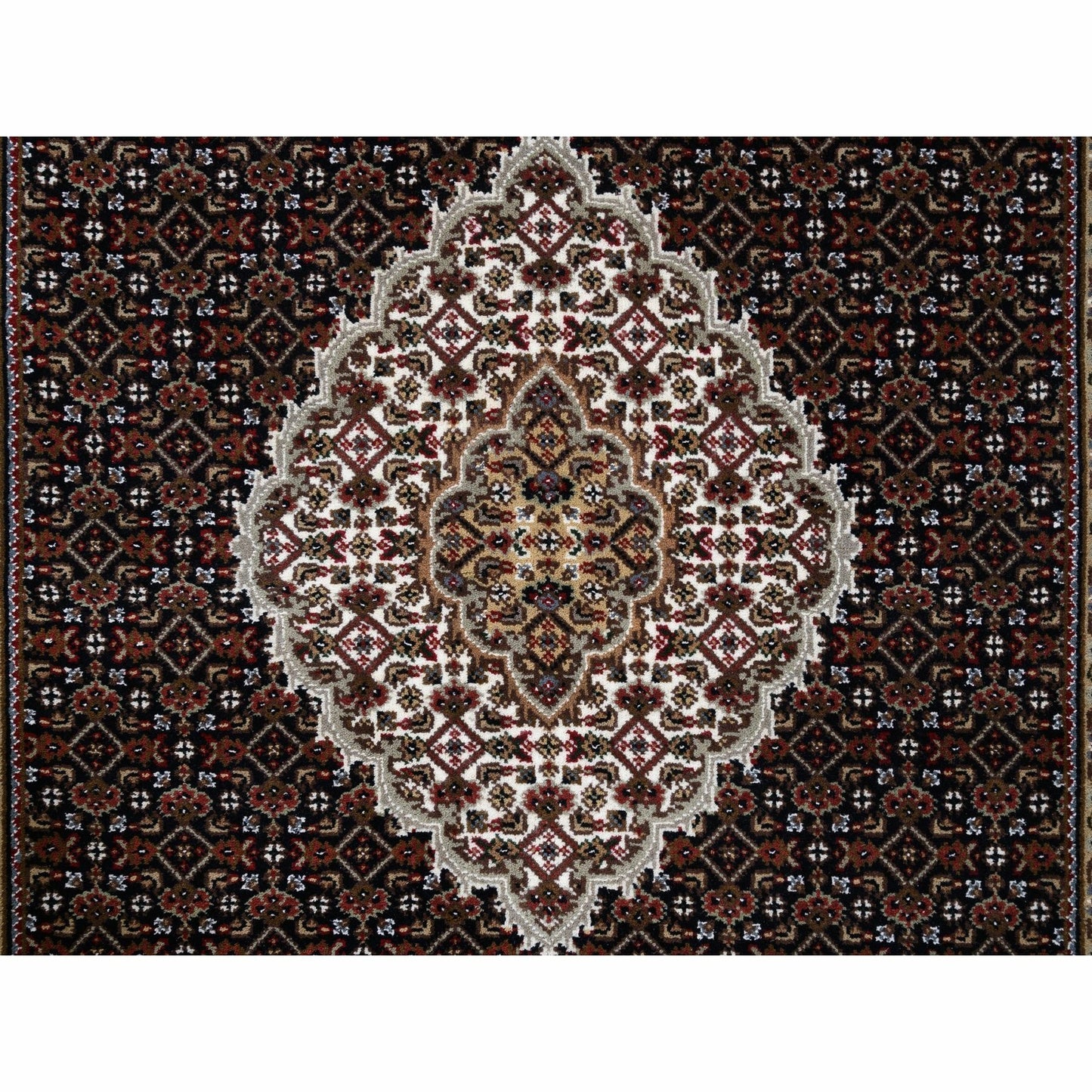 4'2"X20' Hand Knotted Wool And Silk Black Tebraz Mahi Wide Xl Runner Rug
