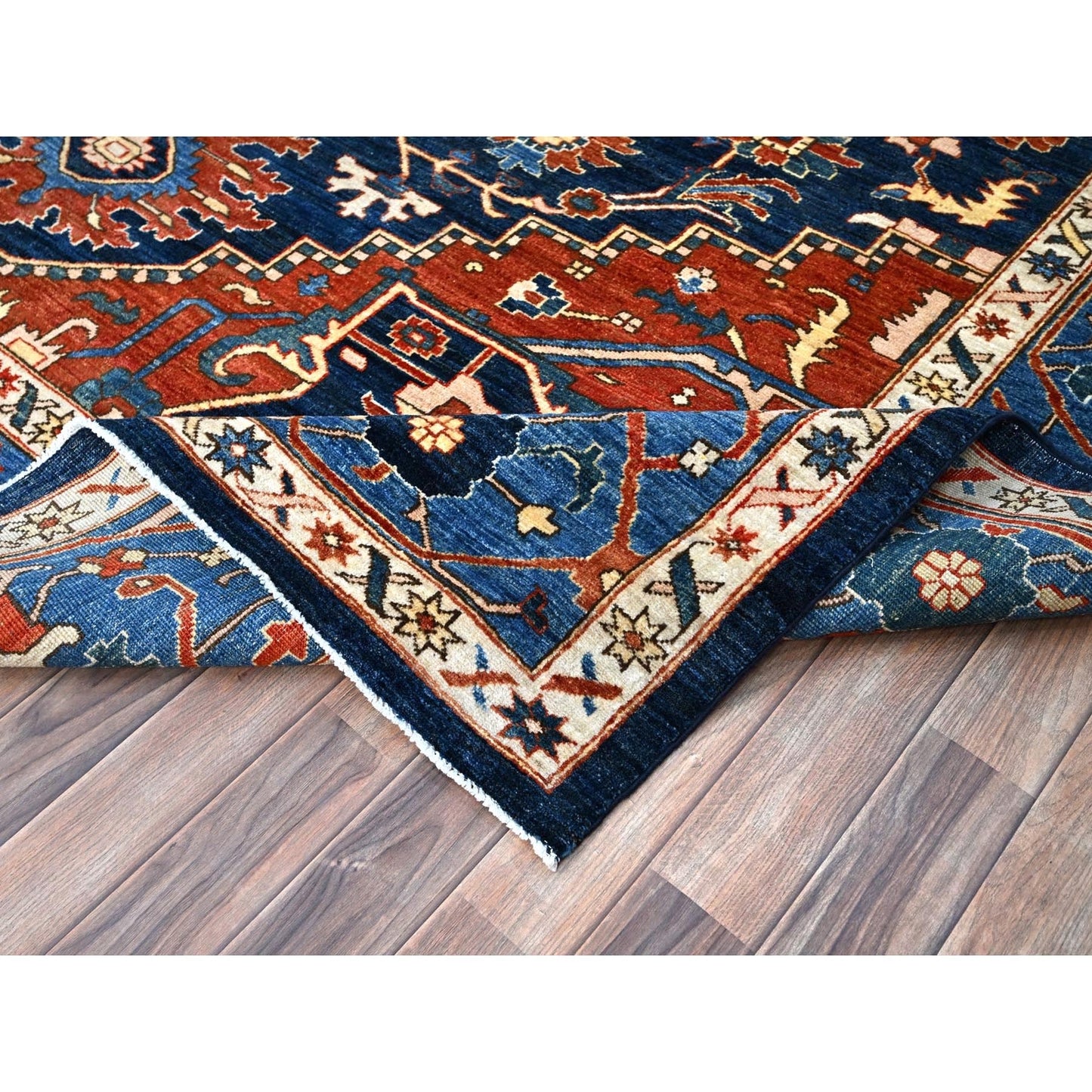 9'2"X11'8" Blue Hand Knotted Afghan Peshawar Seerape Heris Oriental Rug