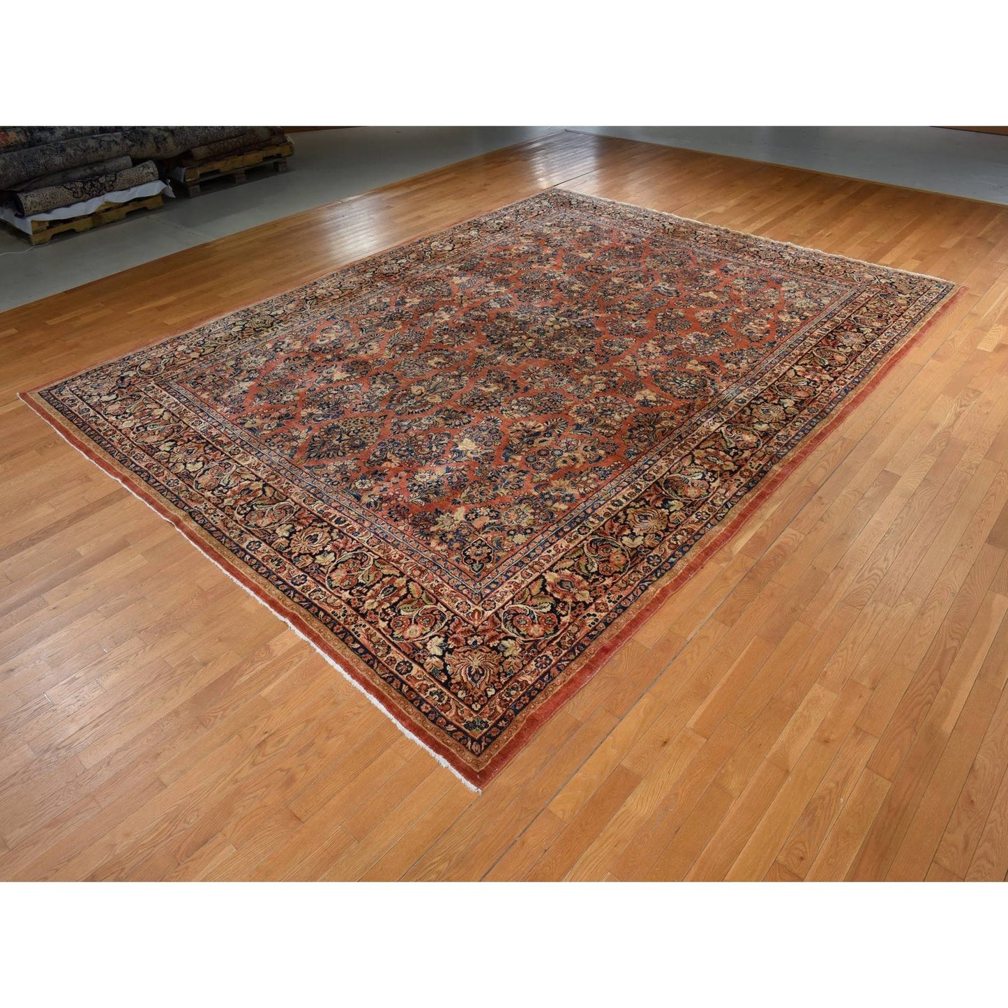 11'10"X15'6" Orange Antique Saroogh 100% Wool Hand Knotted Oriental Rug