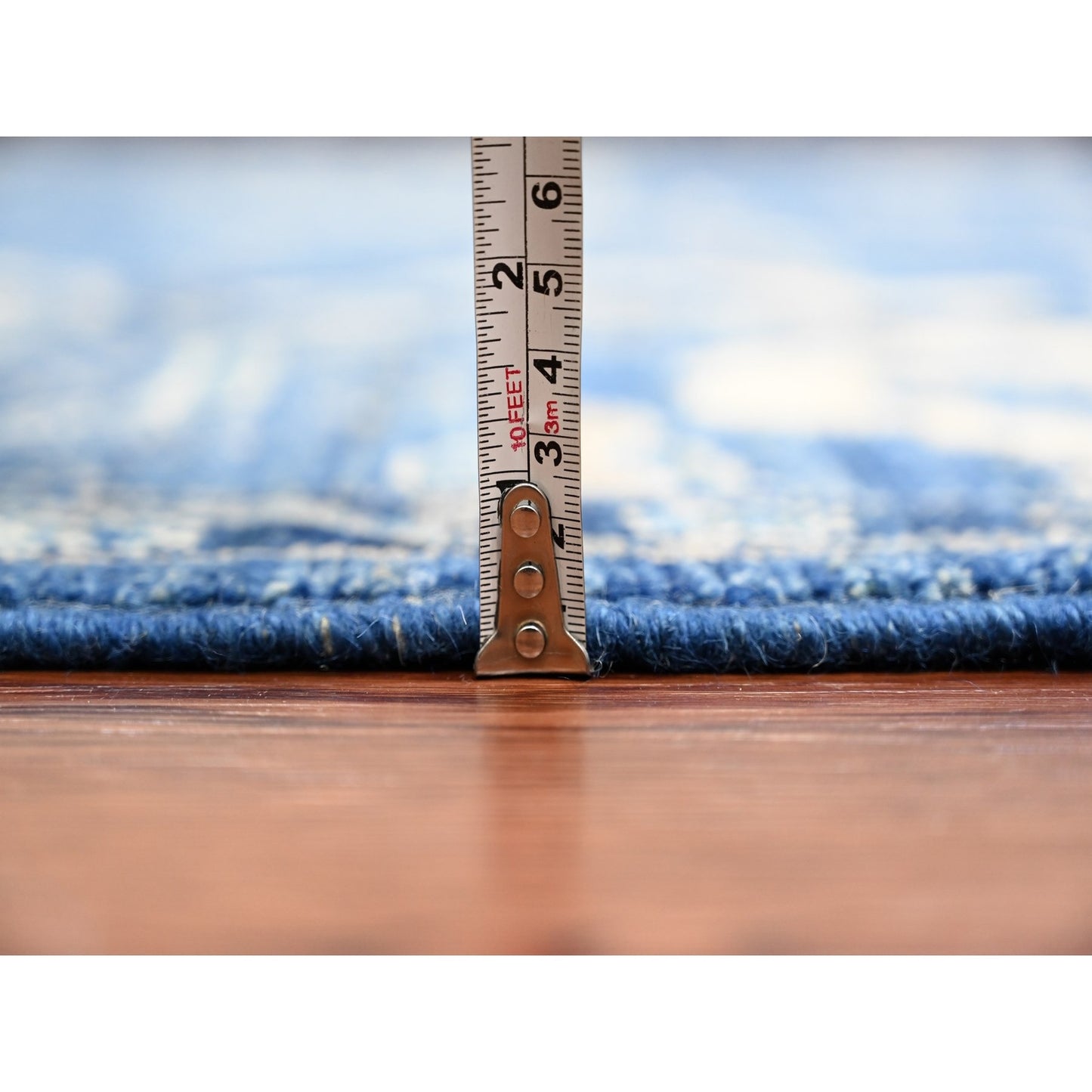 8'1"X9'8" Blue Hand Knotted Afghan Angora Oushak Vines Design Wool Rug