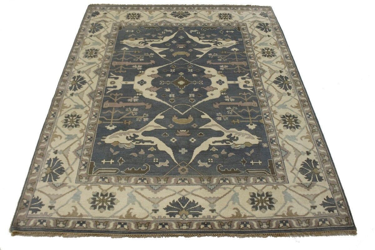 Handmade Oushak Oriental Rug Floral Design Pastel